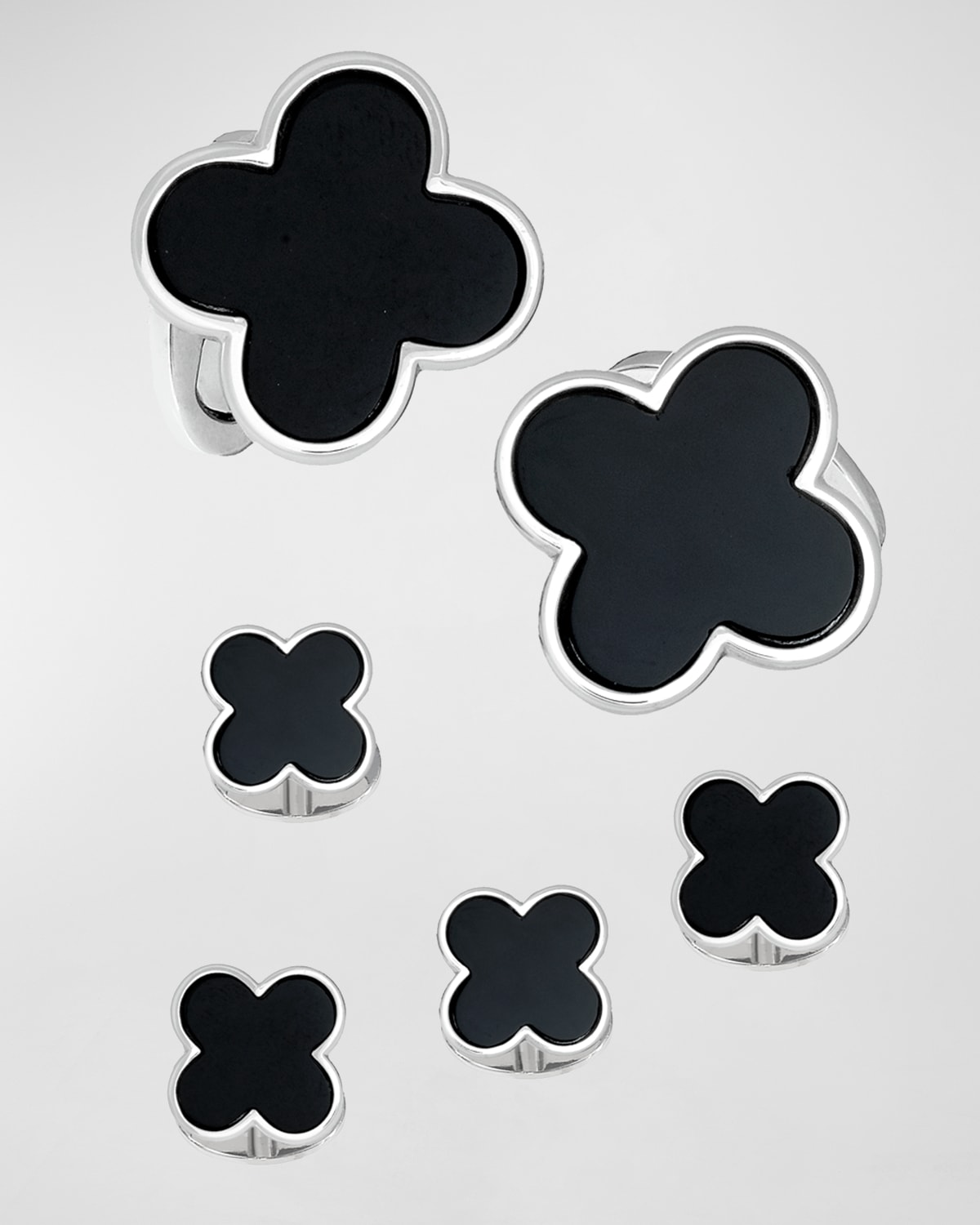 Jan Leslie Men's Clover Rhodium-plated Black Onyx 6-piece Cufflinks & Shirt Stud Set