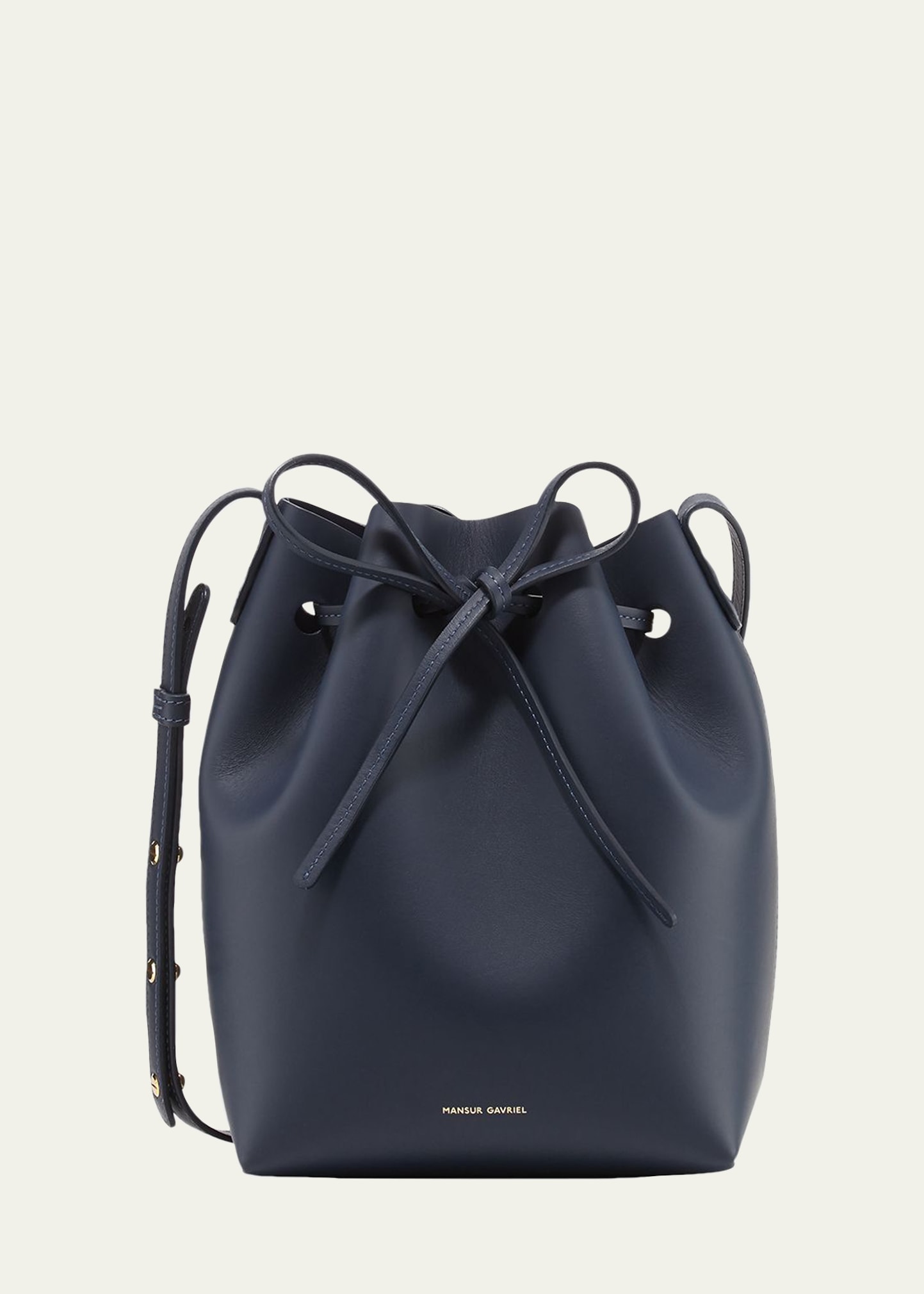 Shop Mansur Gavriel Mini Calf Leather Bucket Bag In Navy