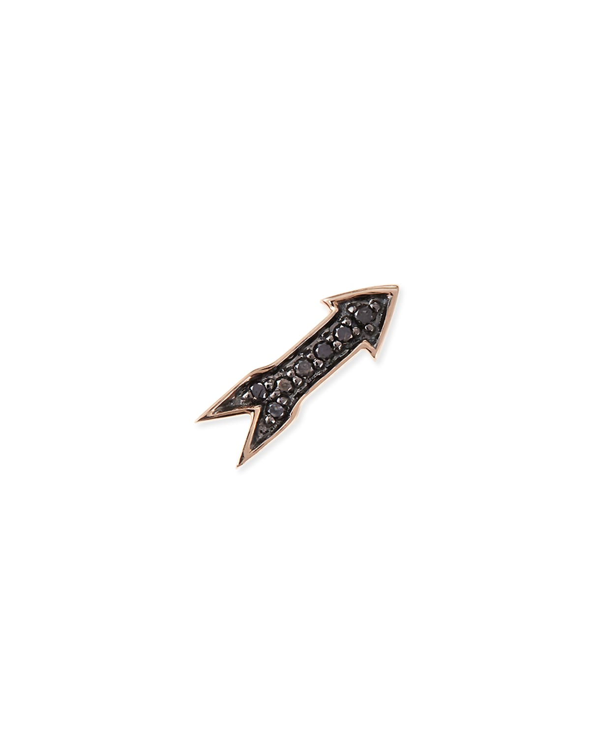 14k Rose Gold Black Diamond Arrow Single Stud Earring