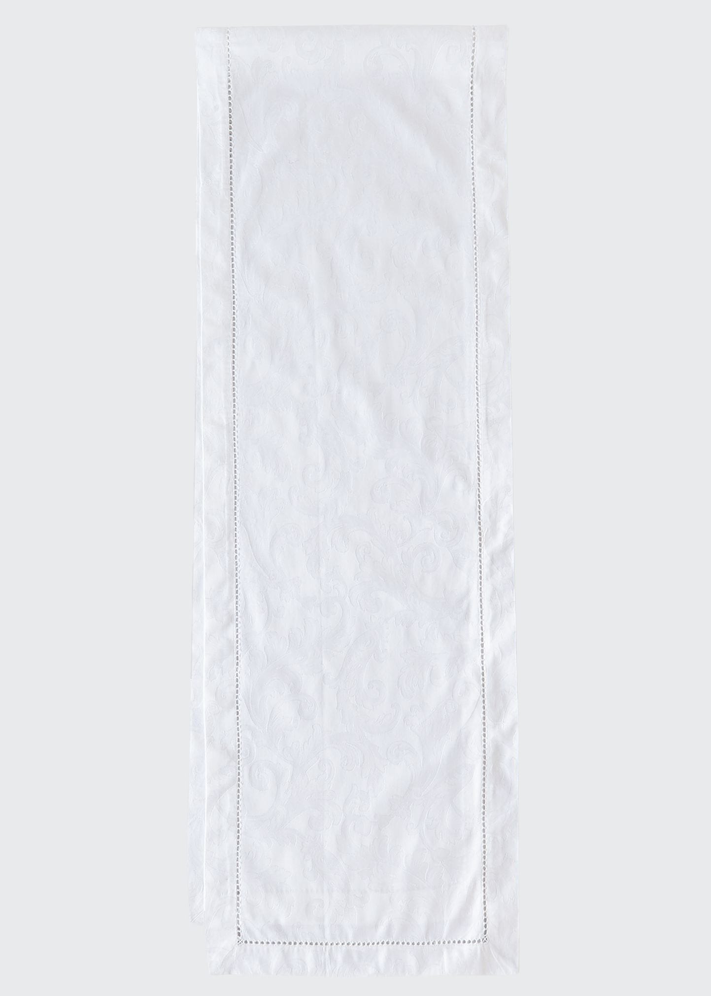 Sferra Plume Jacquard 90"l Table Runner In White