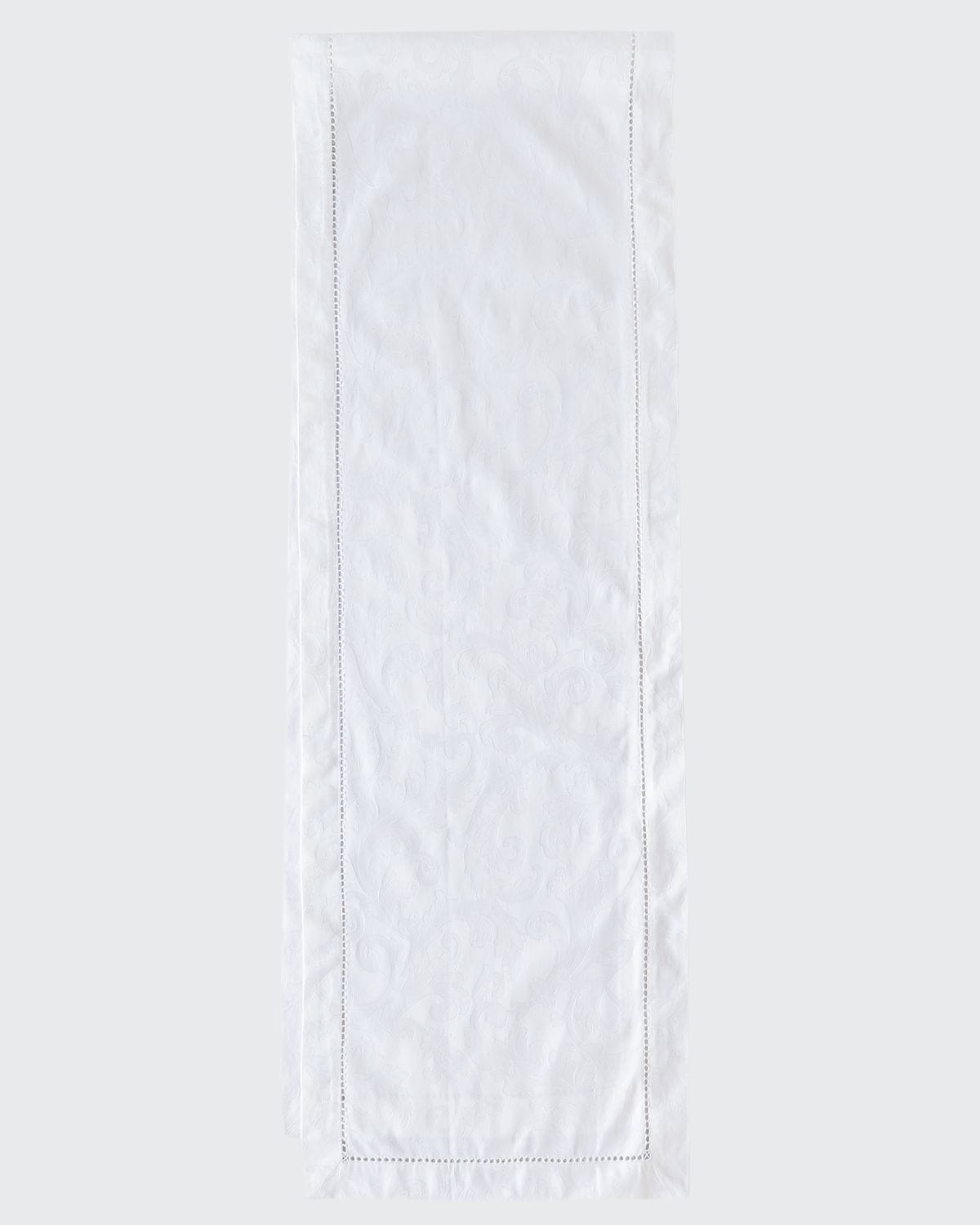 Sferra Plume Jacquard 108"l Table Runner In White