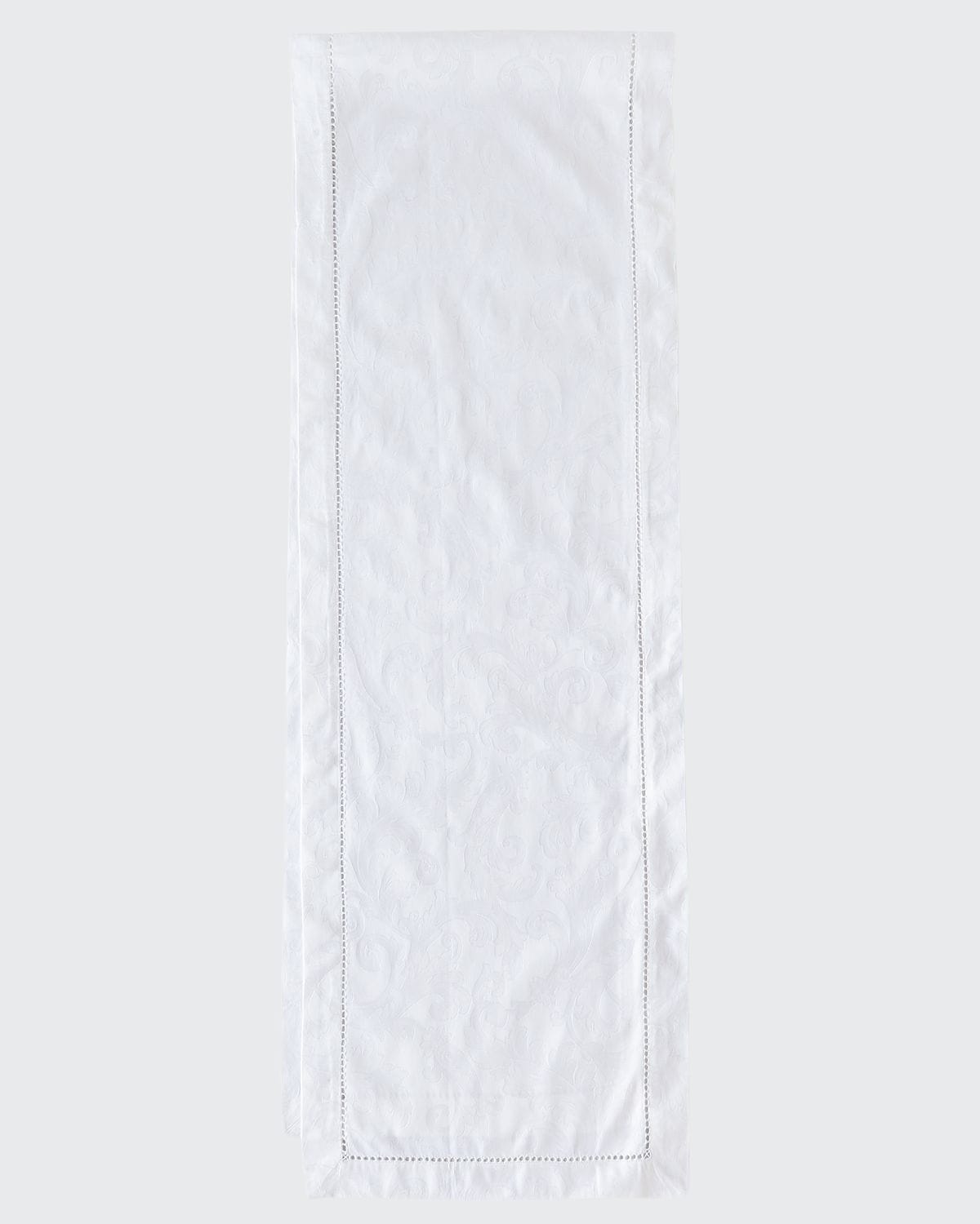 Sferra Acanthus Jacquard Table Runner, 15" X 72" In White
