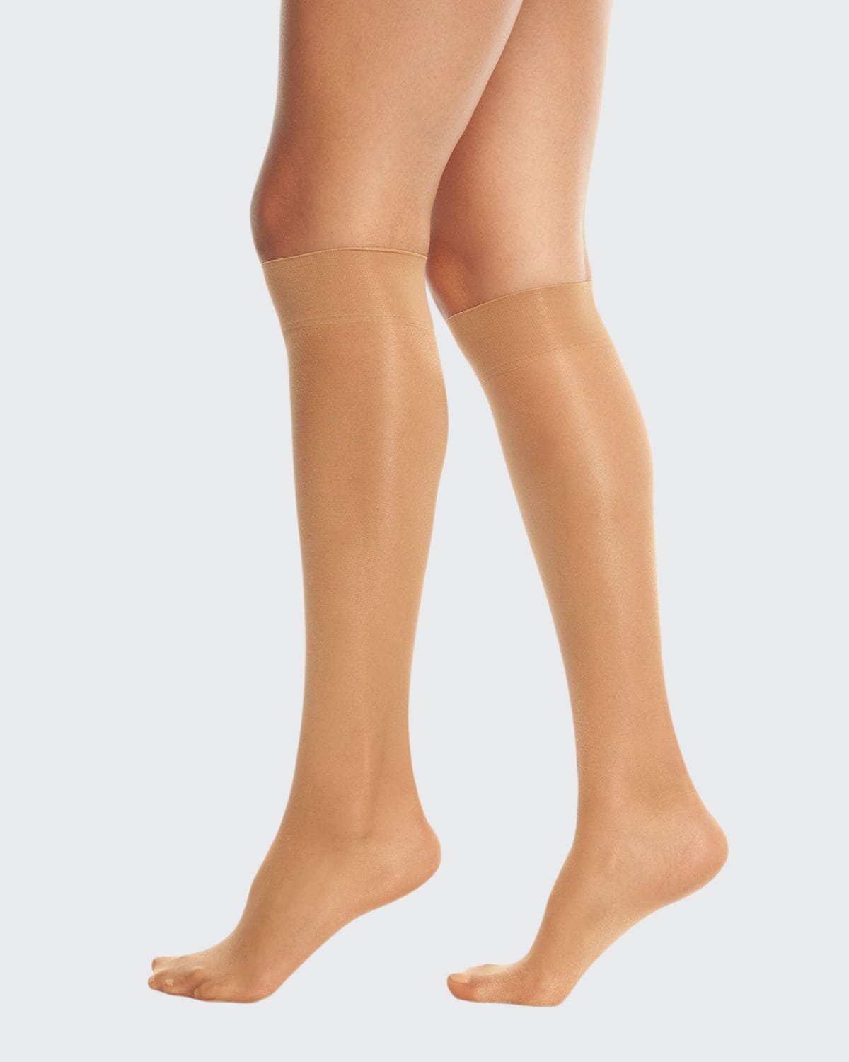Shop Wolford Satin Touch Sheer Knee-highs In Gobi
