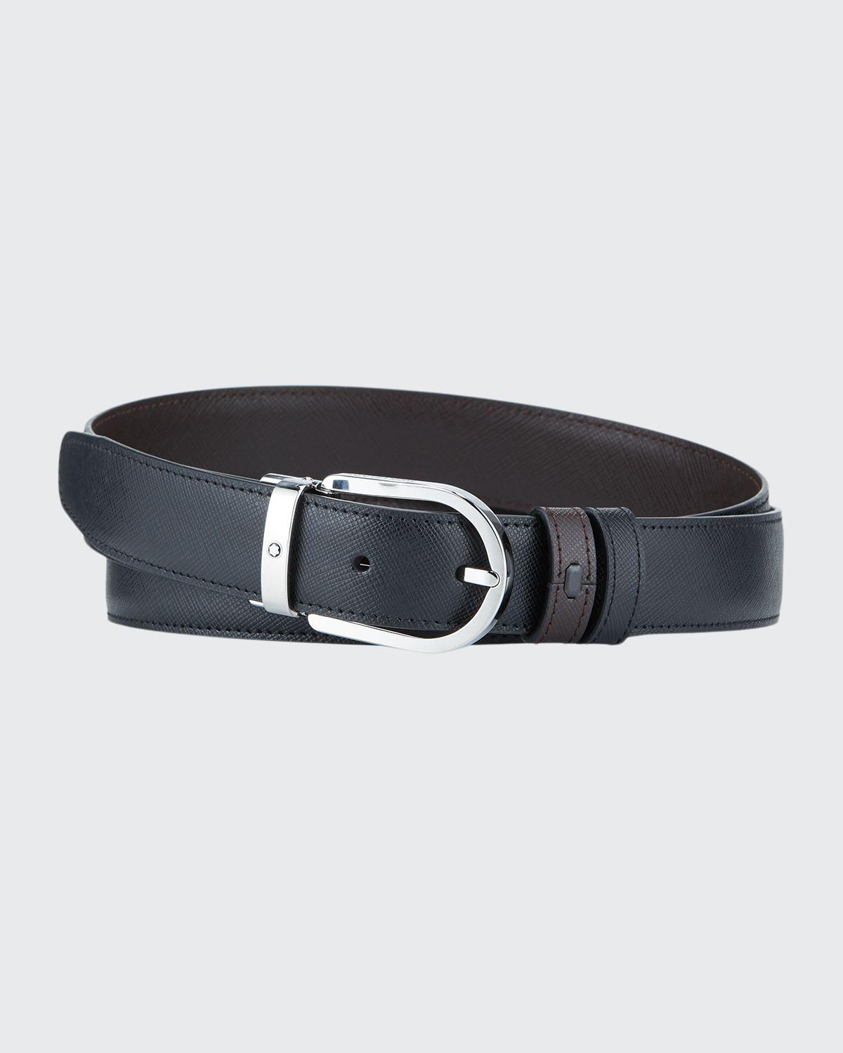 Men's Horseshoe-Buckle Reversible Leather Belt
