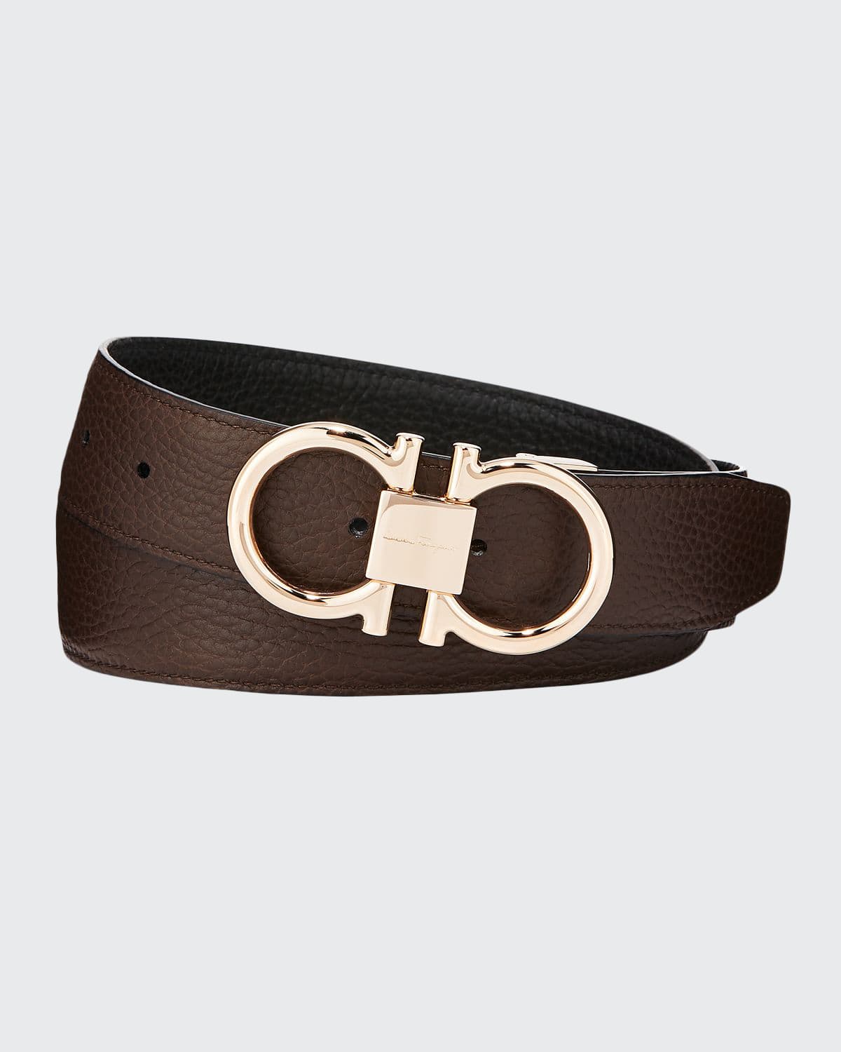 Men's Reversible Leather Belt with Rose-Tone Gancini Buckle