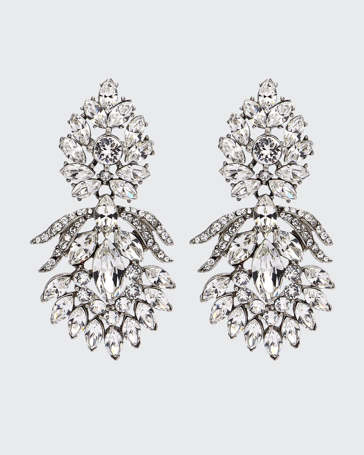 Silver Crystal Peacock Drop Clip-On Earrings