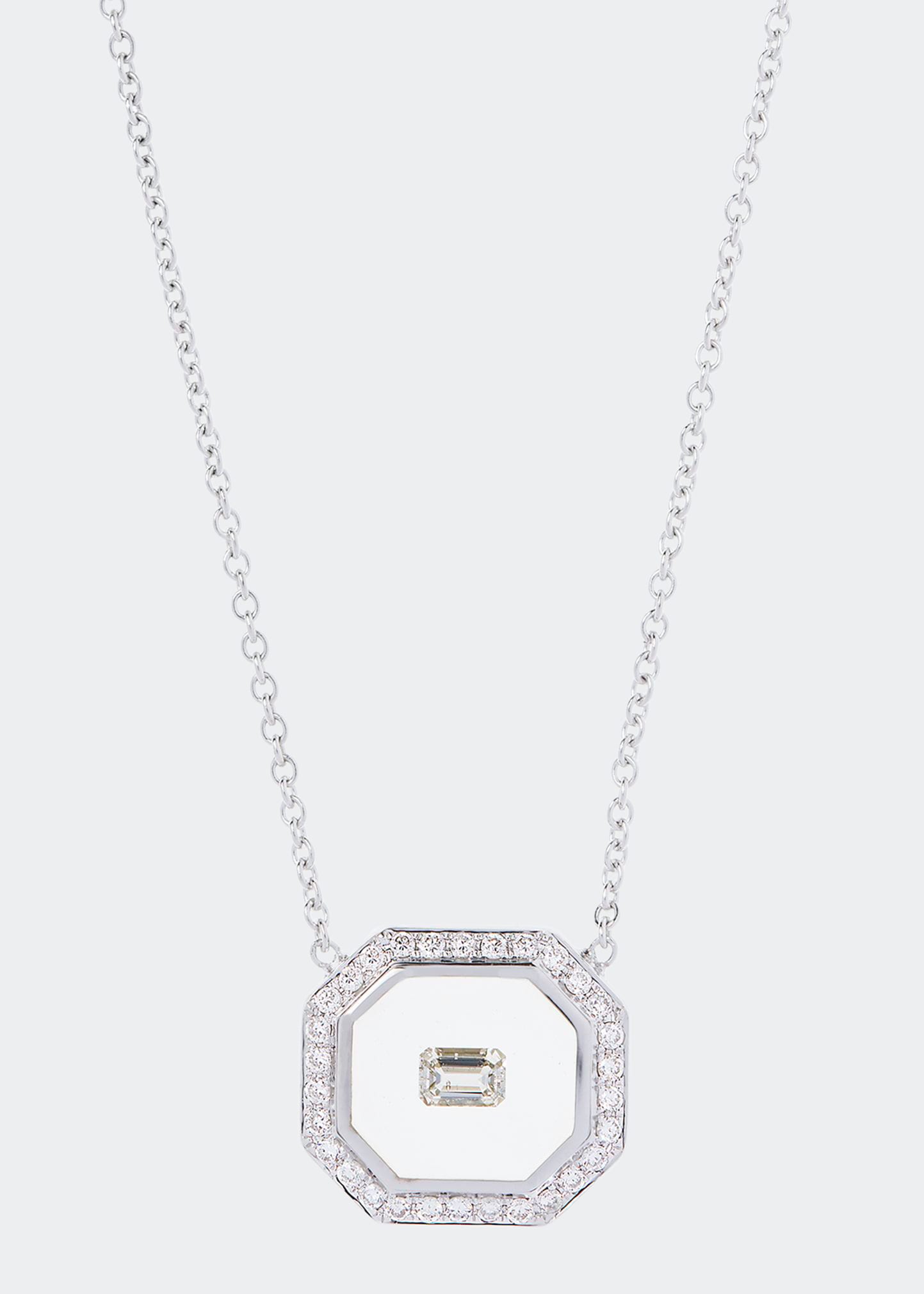 Nikos Koulis Universe Octagonal 18k White Gold Enamel & Diamond Necklace