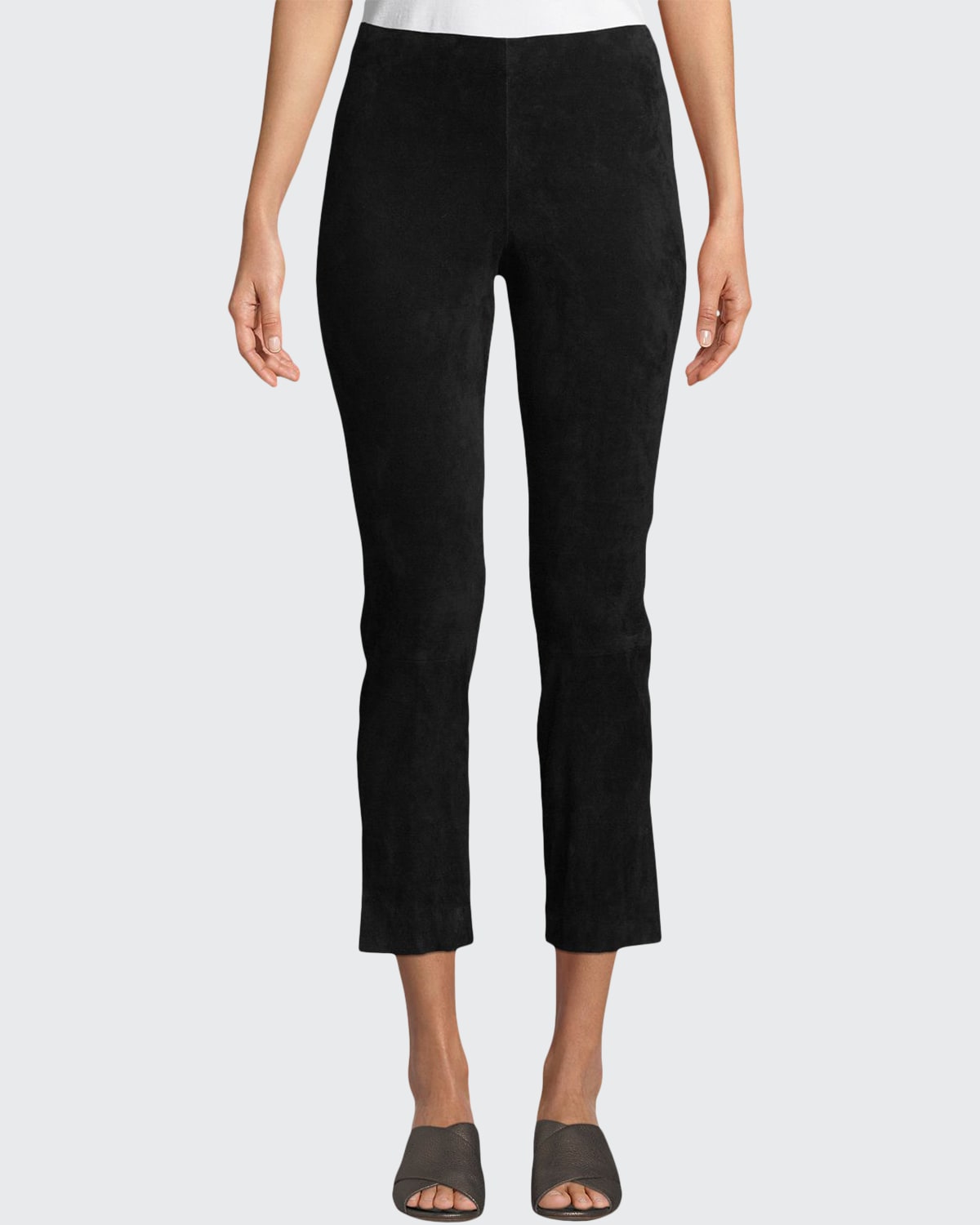 Stretch-Suede Split Hem Crop Pants