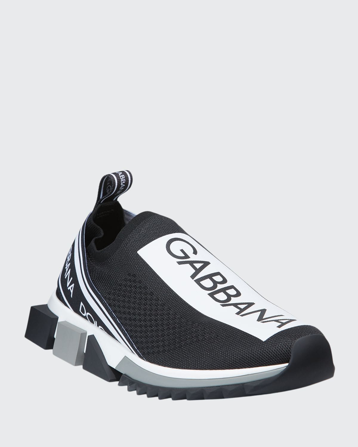 Dolce & Gabbana Men's Sorrento Logo-stripe Sock Sneakers In Black/white