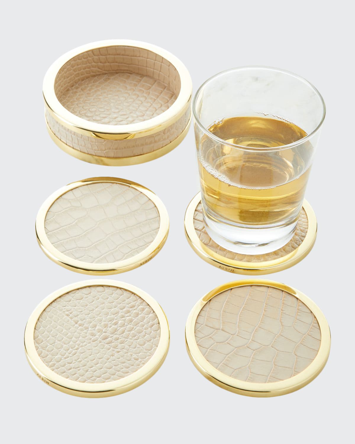 Shop Aerin Colette Croc-embossed Leather Coasters, Set Of 4 In Neutral