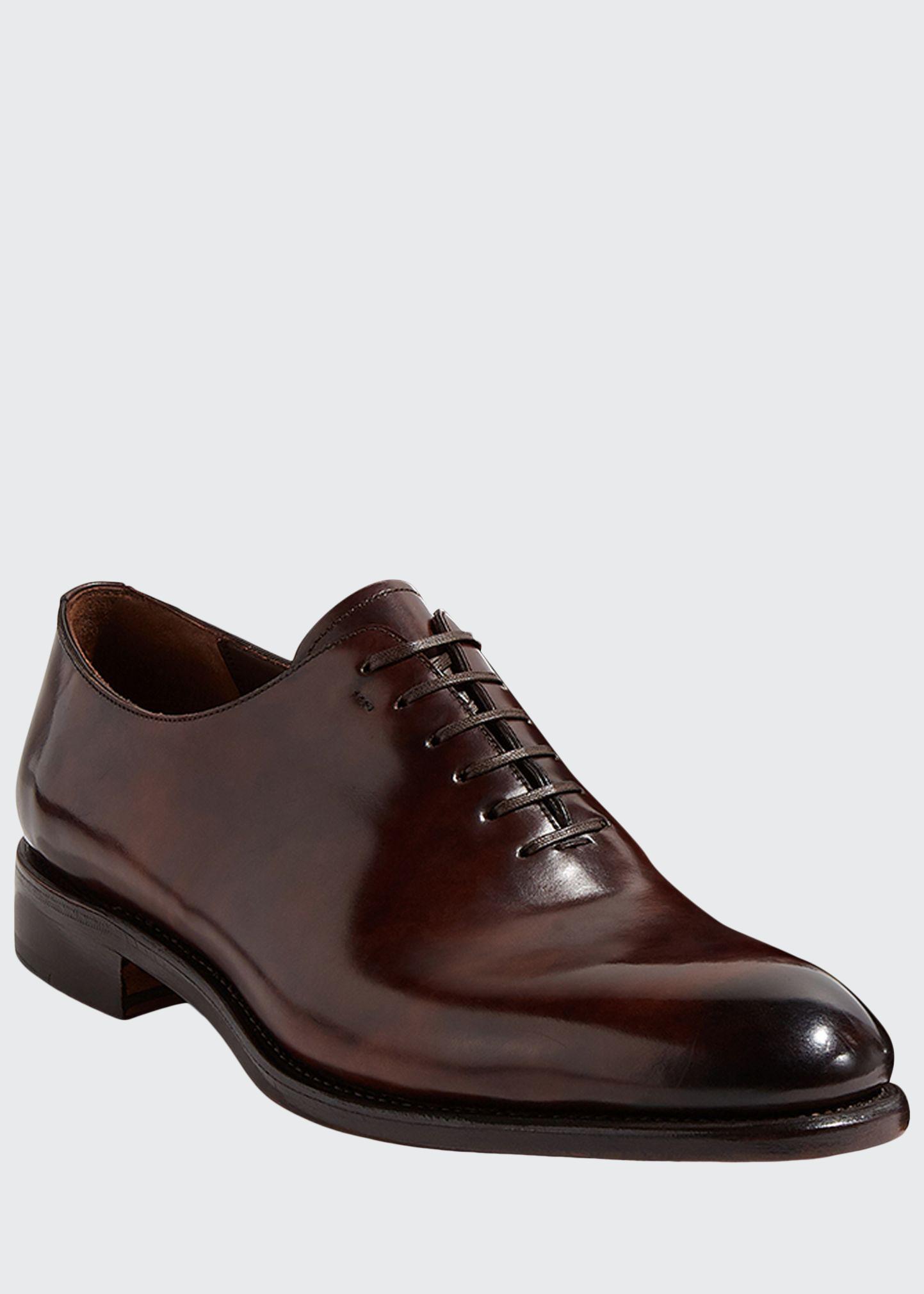 Men's Angiolo Tramezza Whole-Cut Leather Lace-Up Shoes