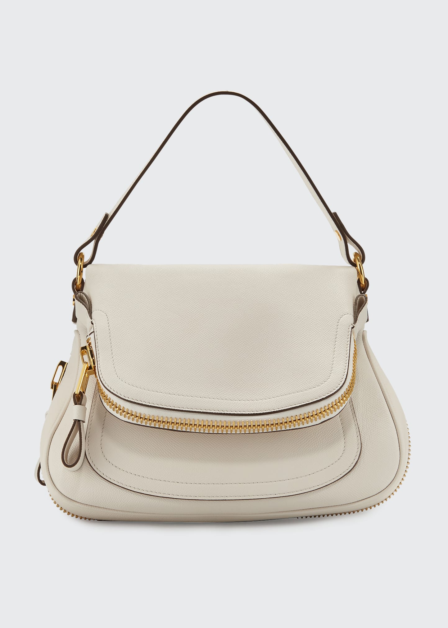 Tom Ford Jennifer Medium Double Strap Bag In Grained Leather In Chalk