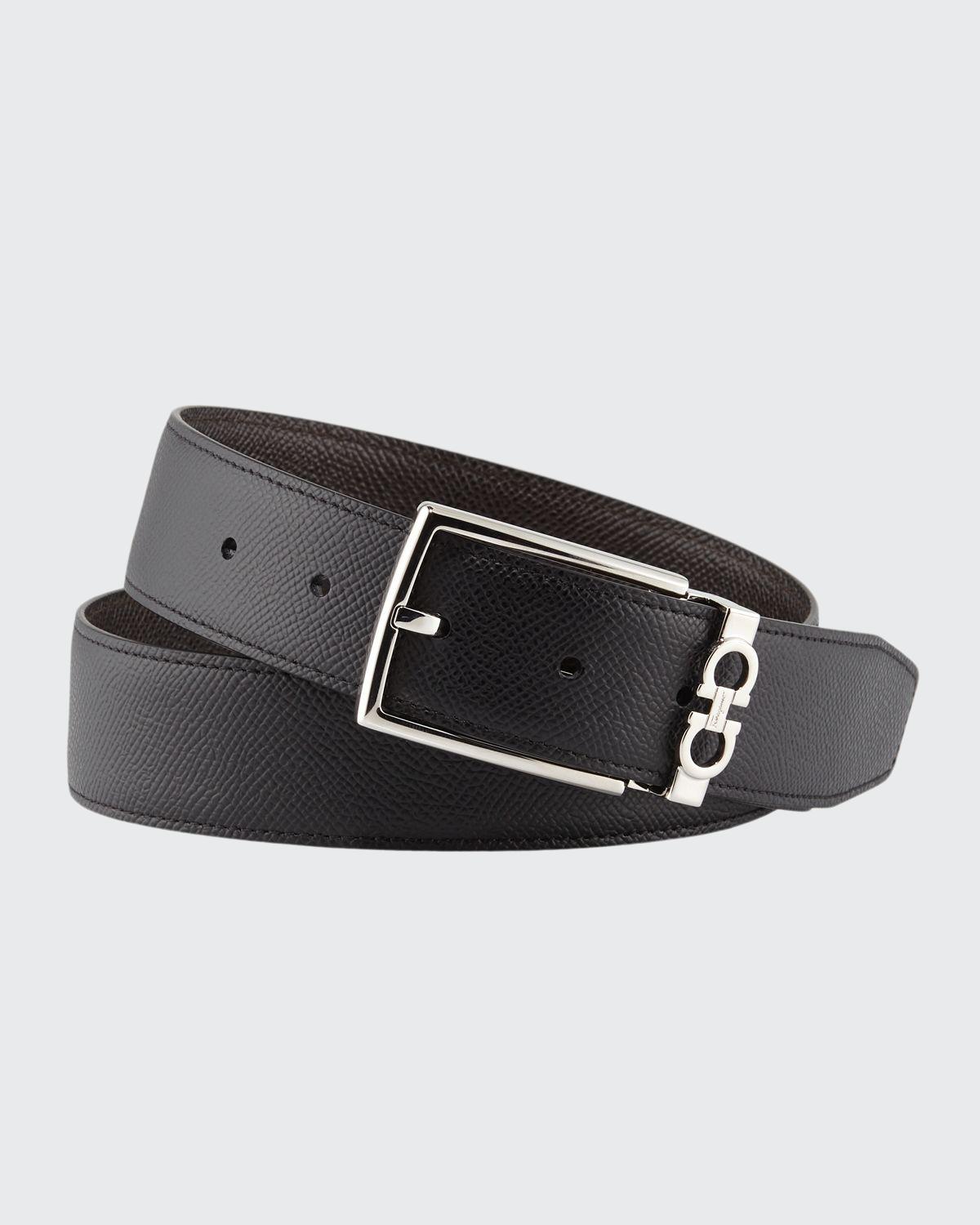 Men's Reversible Textured Leather Belt with Classic Buckle