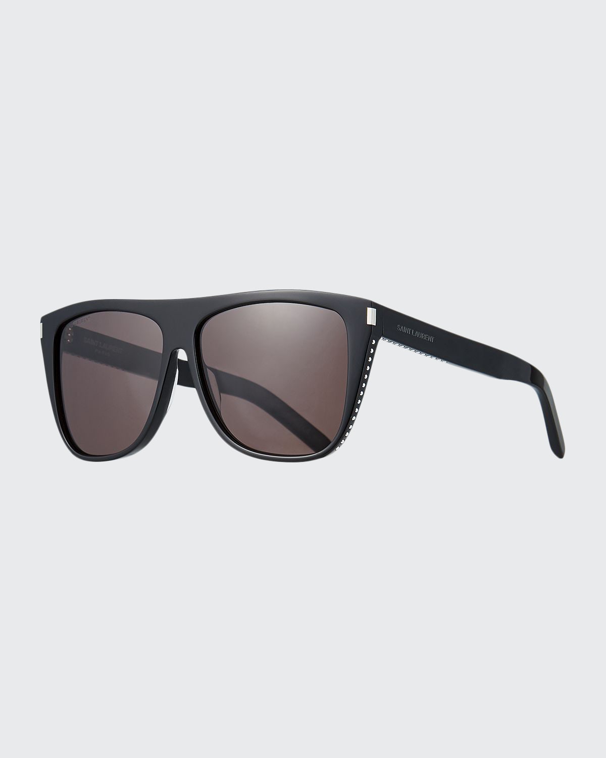 Saint Laurent Two-tone Acetate Rectangle Sunglasses In Black / Silver