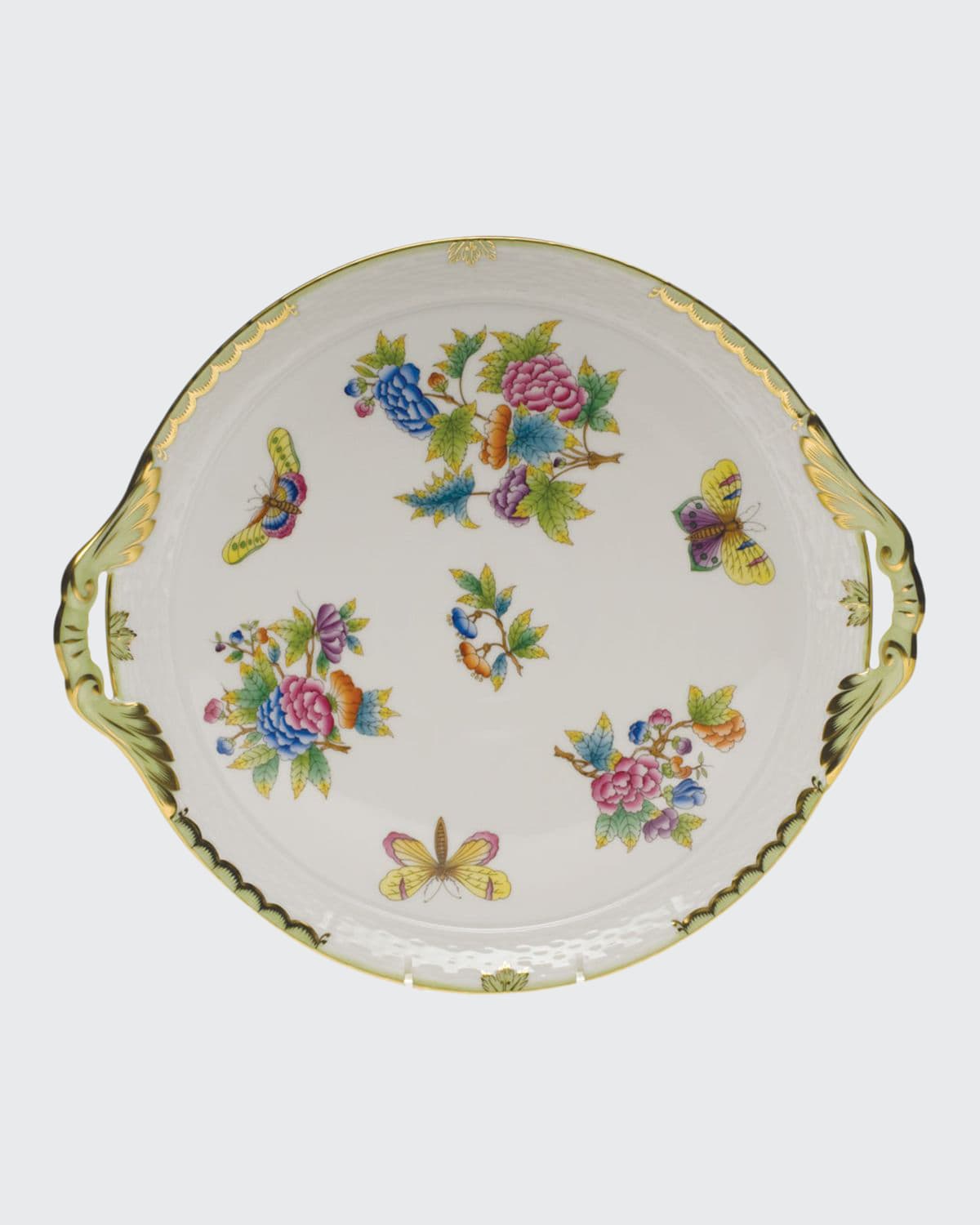 HEREND QUEEN VICTORIA ROUND TRAY WITH HANDLES