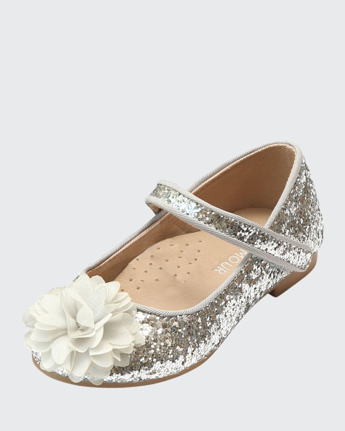 L'AMOUR SHOES GIRL'S ALICE SPARKLY GLITTER FLOWER FLATS, BABY/TODDLER/KIDS