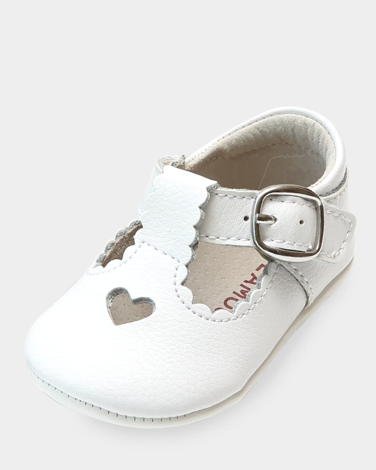 L'amour Shoes Kids' Girl's Rosale Heart Cutout Leather Mary Jane Crib Shoes, Baby