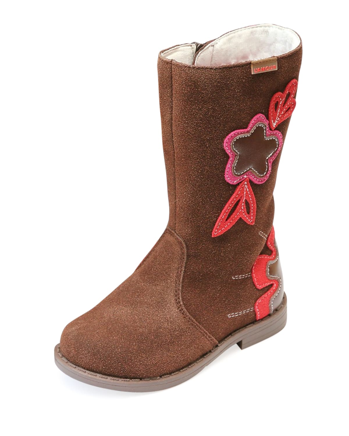 L'amour Shoes Fiore Tall Fashion Boot W/ Stitch Flowers, Baby/toddler/kids In Brown