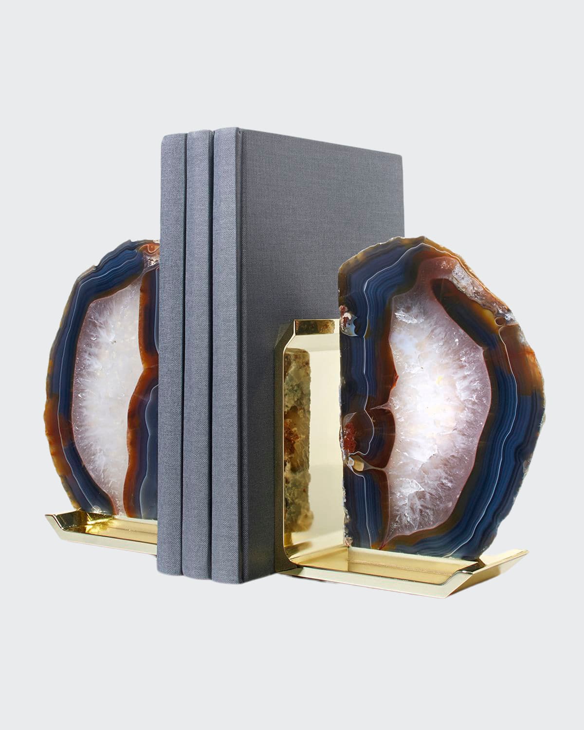 Anna New York Fim 2-piece Agate Bookends Set In Nturl Agte Brs