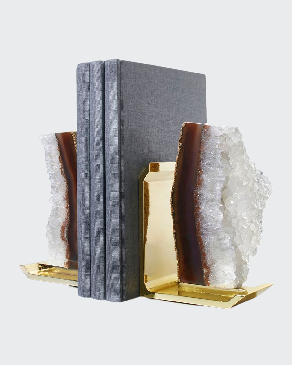 Shop Anna New York Fim Agate Druzy & Natural Brass Bookends In Ntrl Drze Brs