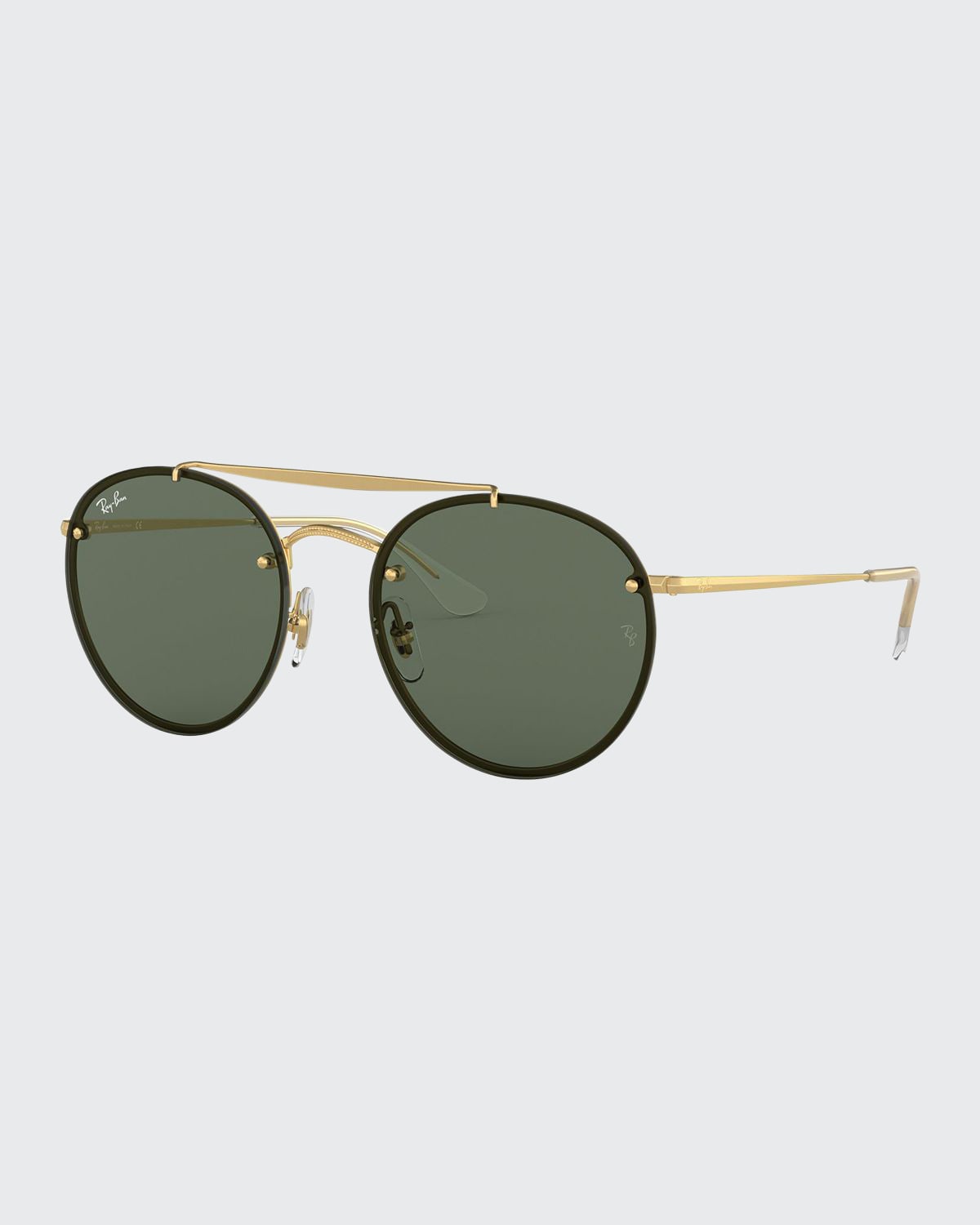 Ray Ban Round Lens-over-frame Metal Sunglasses In Green / Gold