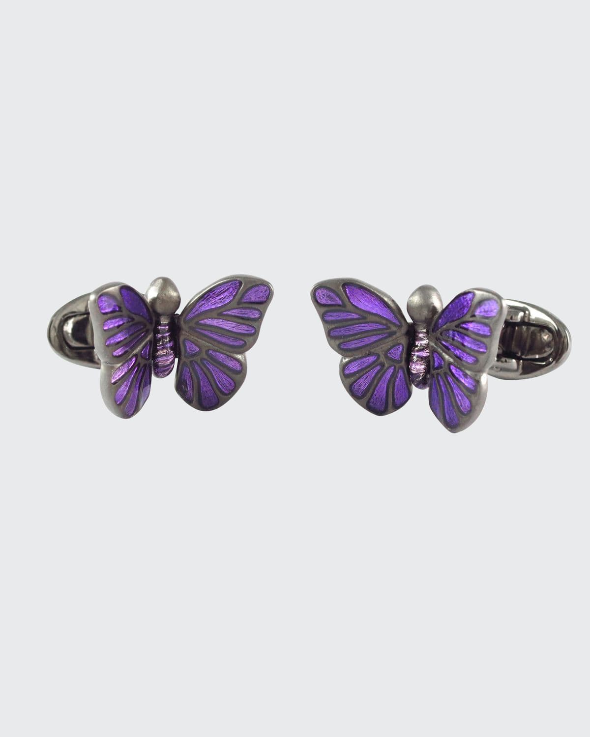 Shop Jan Leslie Enamel Butterfly Cufflinks, Purple