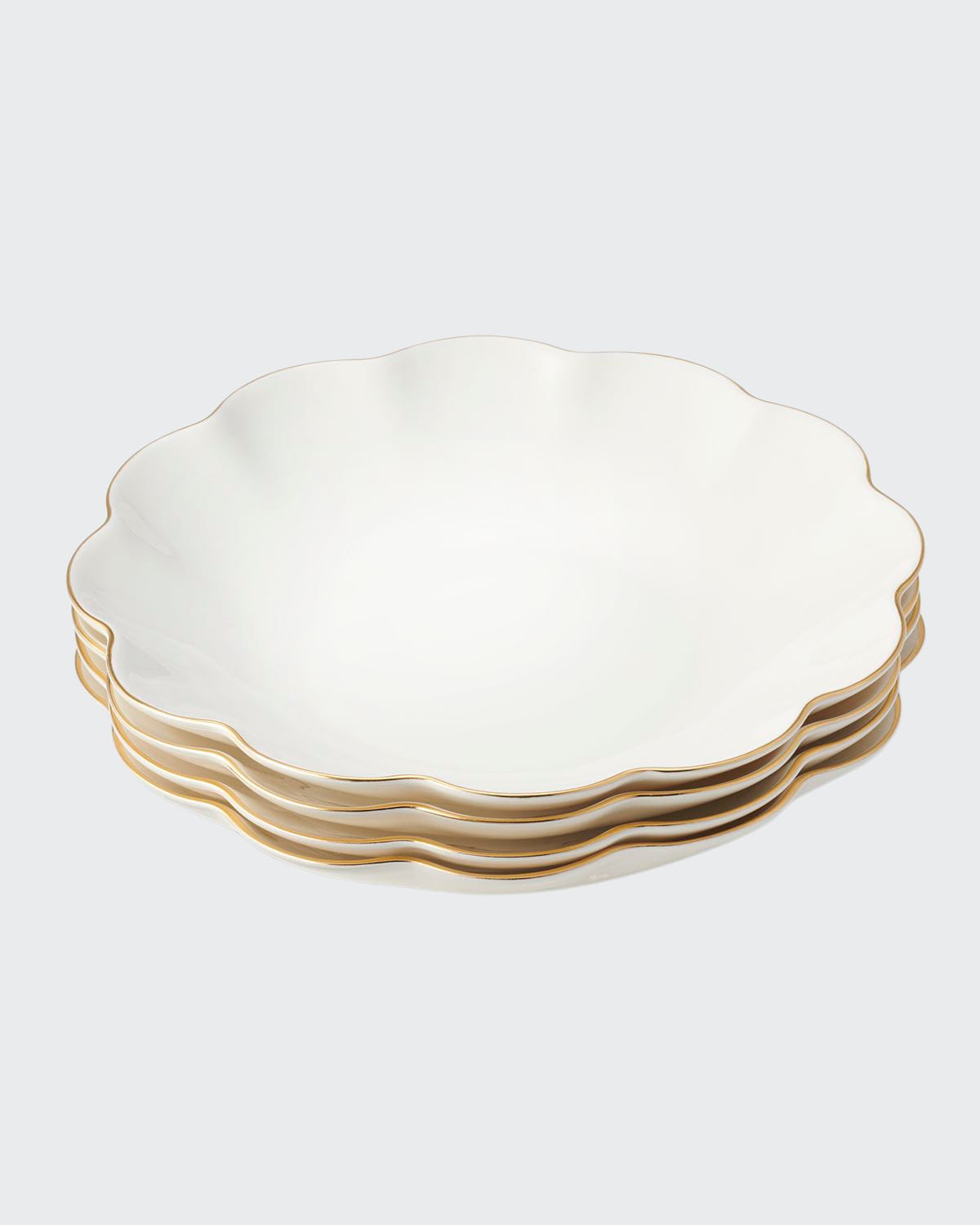 Aerin Scalloped Appetizer Plates, Set Of 4 In White/gold