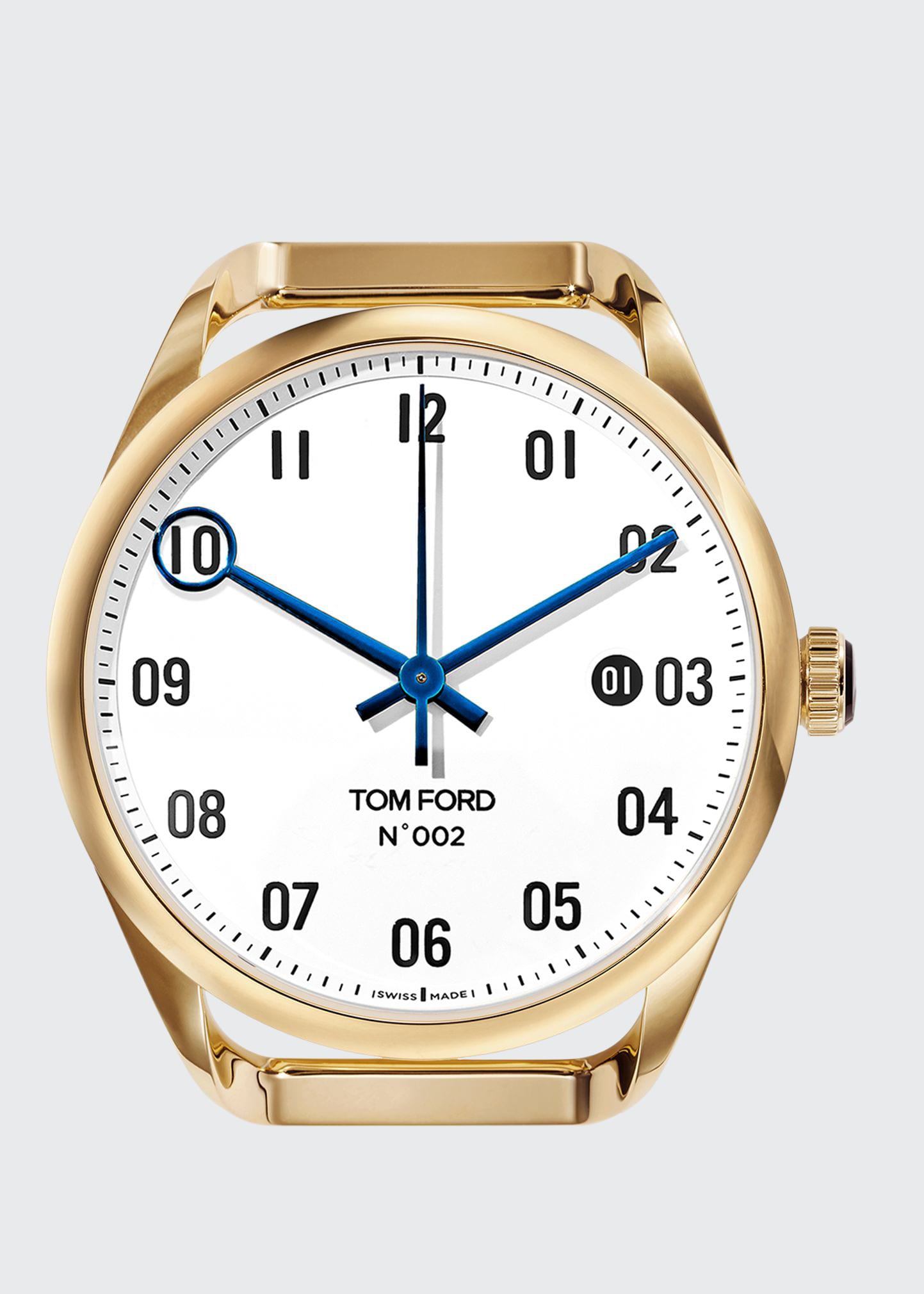 Tom Ford Men's Automatic Round 18k Gold Case, White Dial, Large