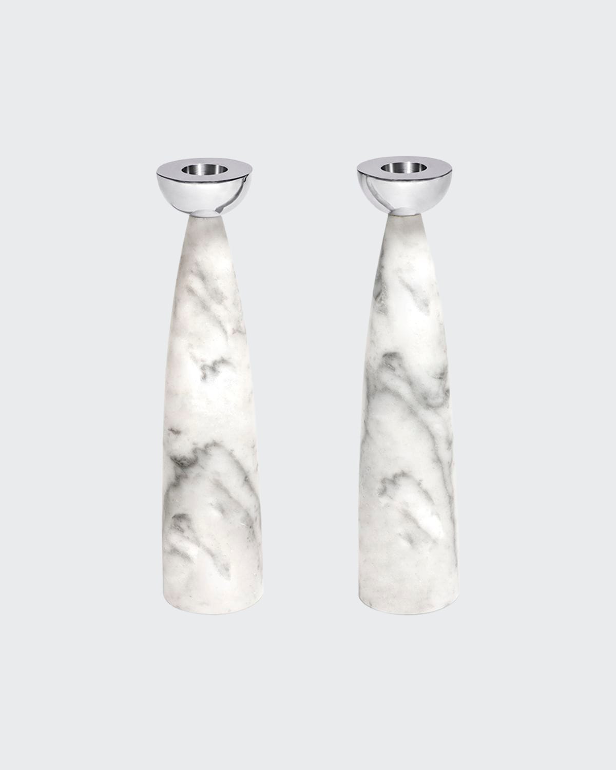 Shop Anna New York Coluna Candlestick Holders In Carrara Slvr