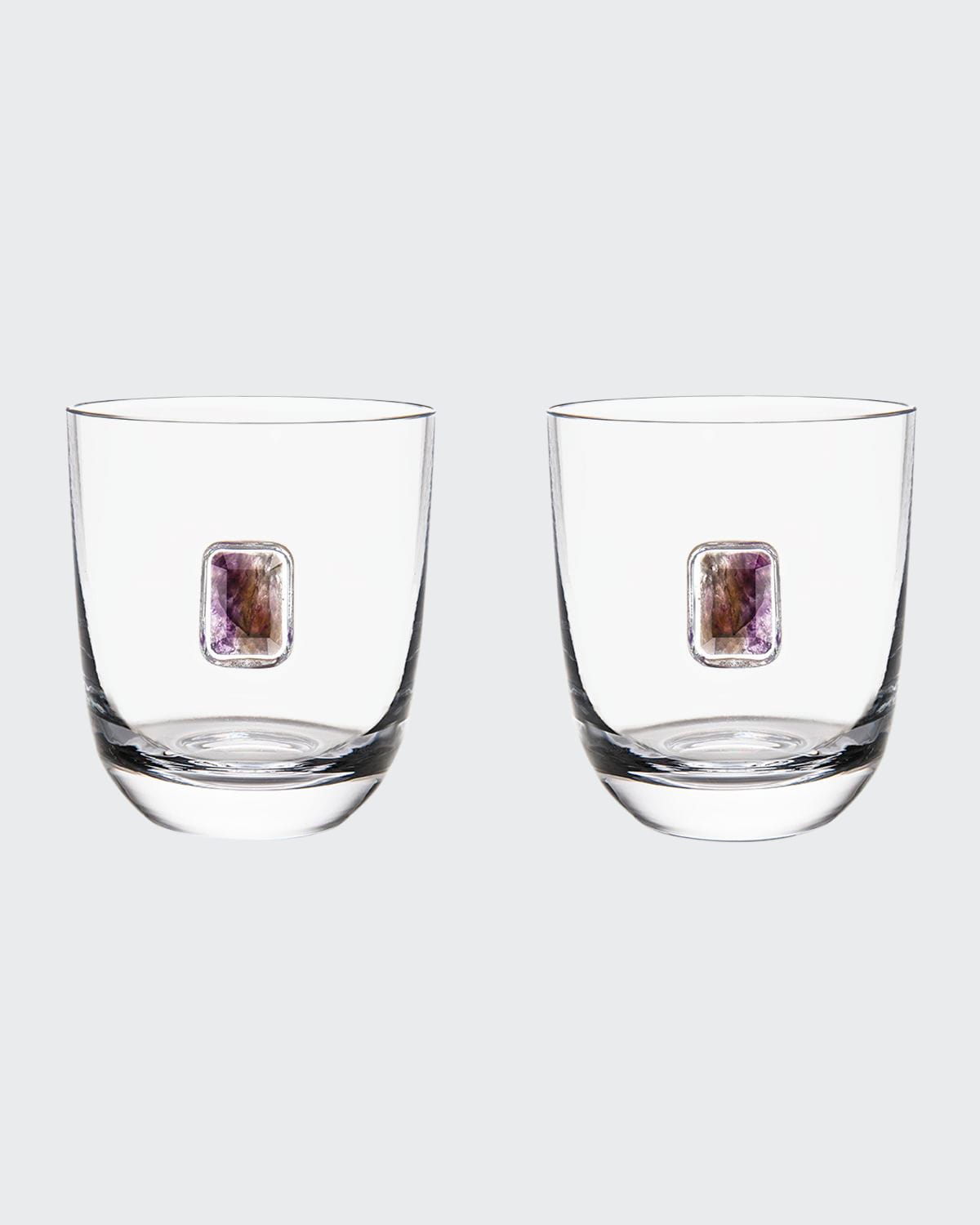 Anna New York Elevo 2-piece Amythest & Crystal Double Old-fashioned Glass Set In Amethyst