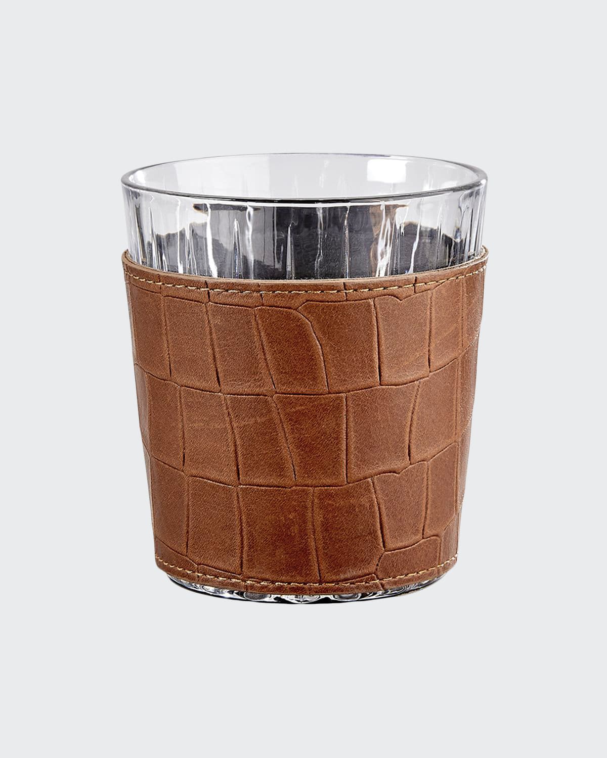 Graphic Image Leather Wrapped Glasses, Set Of 2 In Brown