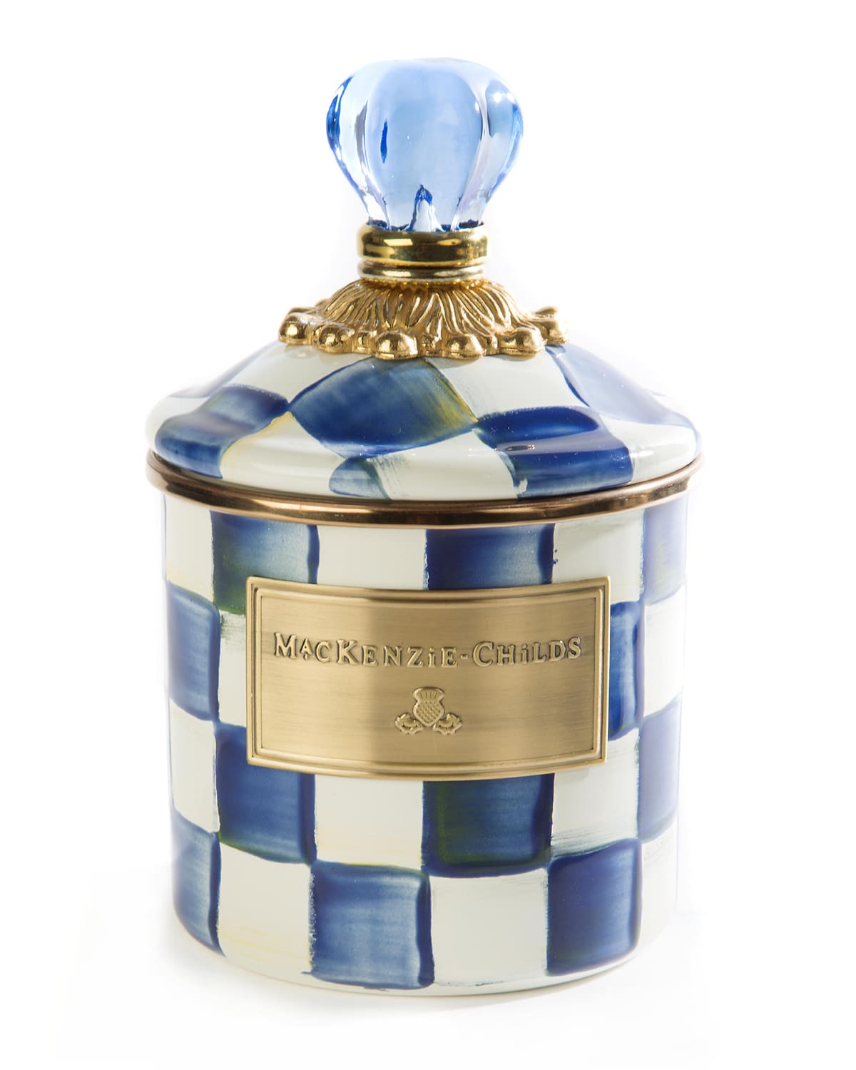 Mackenzie-childs Royal Check Enamel Canister In Blue/white