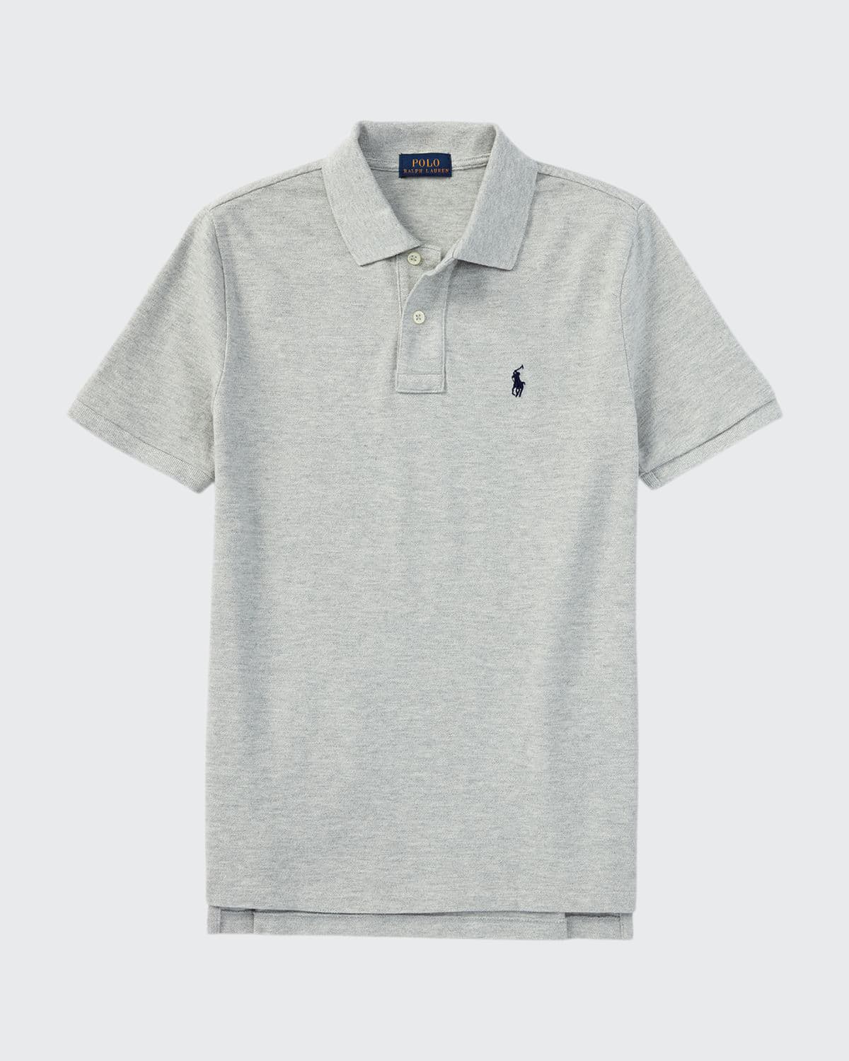 Shop Ralph Lauren Boy's Short-sleeve Logo Embroidery Polo Shirt In Gray