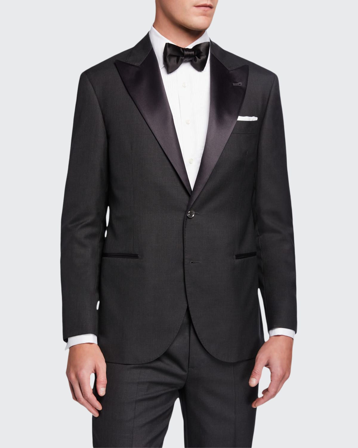 Brunello Cucinelli Satin Lapel Stripe-cotton Tuxedo Jacket In Grey