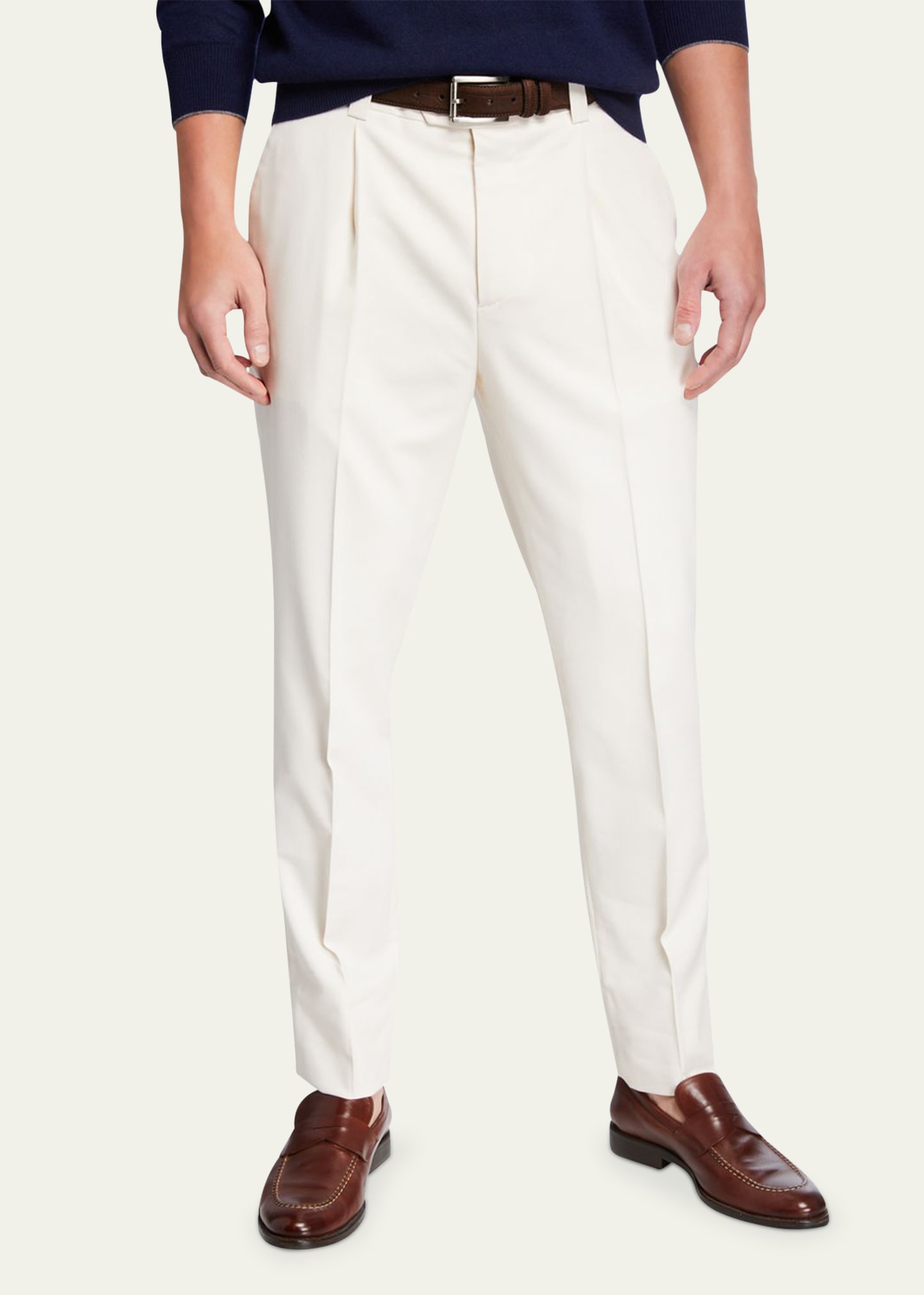 Men's Pleated Wool-Cotton Twill Leisure Fit Trousers