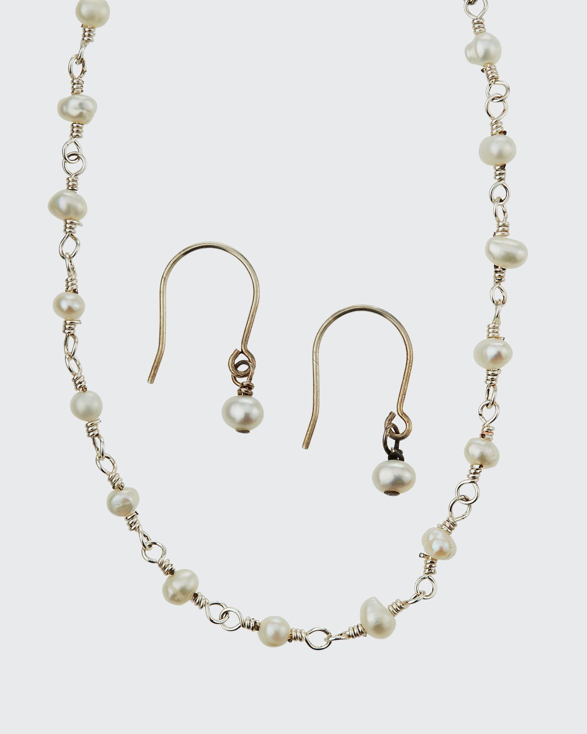 Helena Girl's Pearl Sterling Wire Necklace w/ Matching Drop Earrings Set