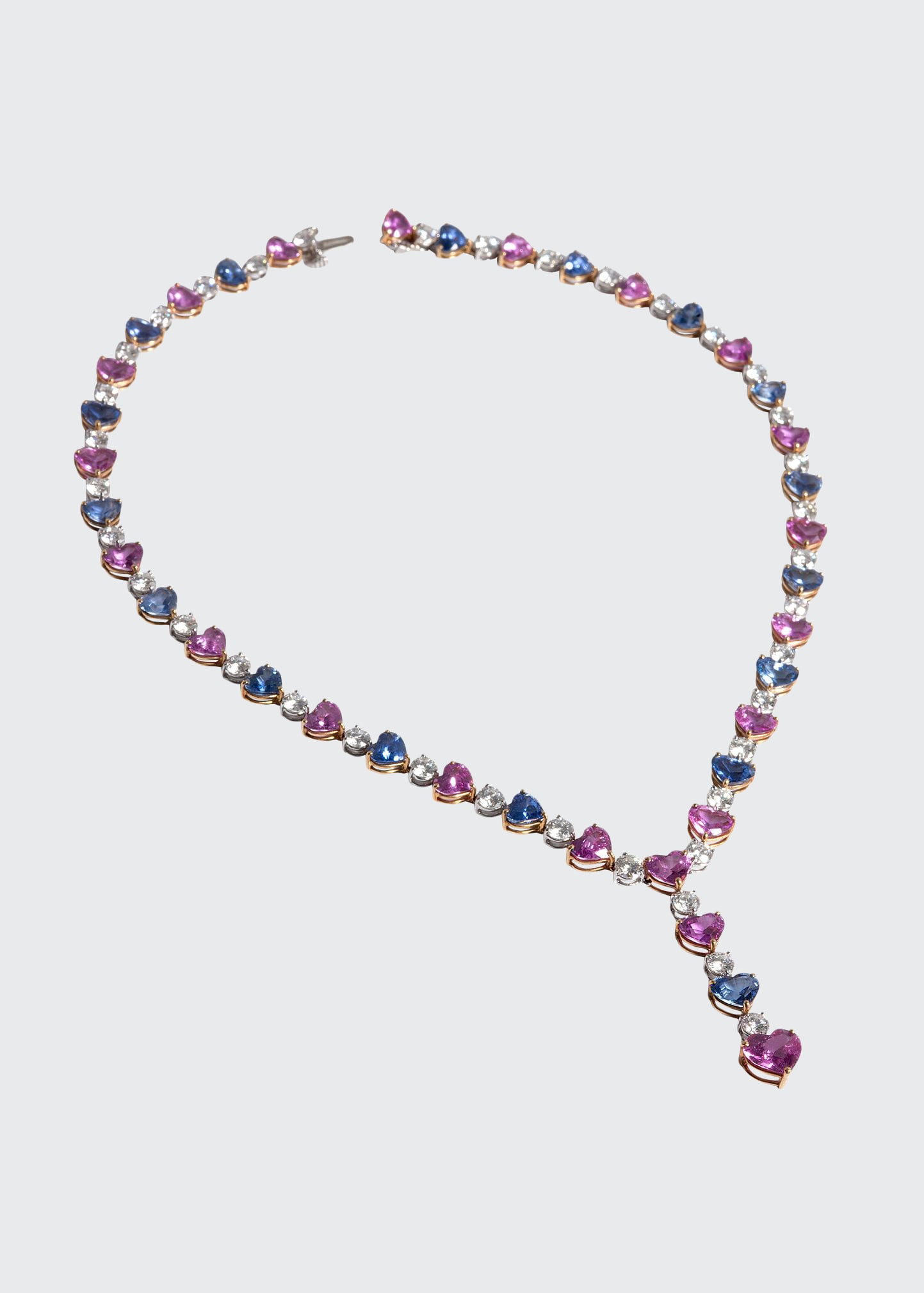 Bayco Platinum Yellow Gold Drop Necklace H/S Nat Unheated Blue/Pink Sapphire 41.75 ct. Diamond 10.30 ct.