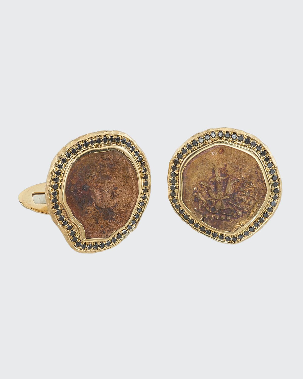 Jorge Adeler Men's 18k Gold Ancient Coin Cufflinks W/ Black Diamond Trim