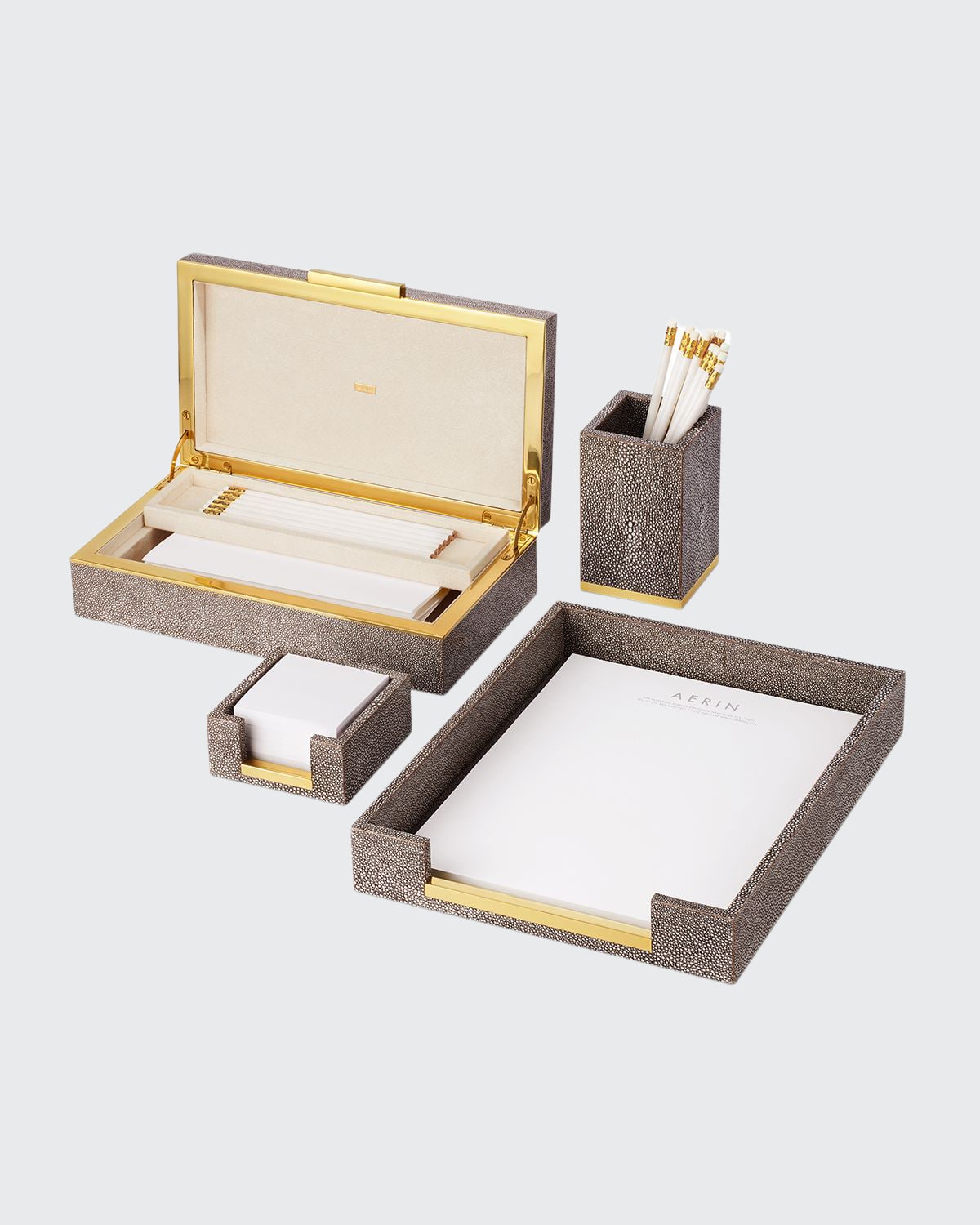 Aerin Shagreen Envelope Box In Chocolate