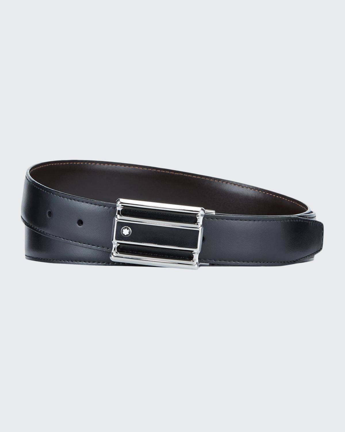 Montblanc Rectangular Cut-out Buckle Reversible Leather Belt In Multi