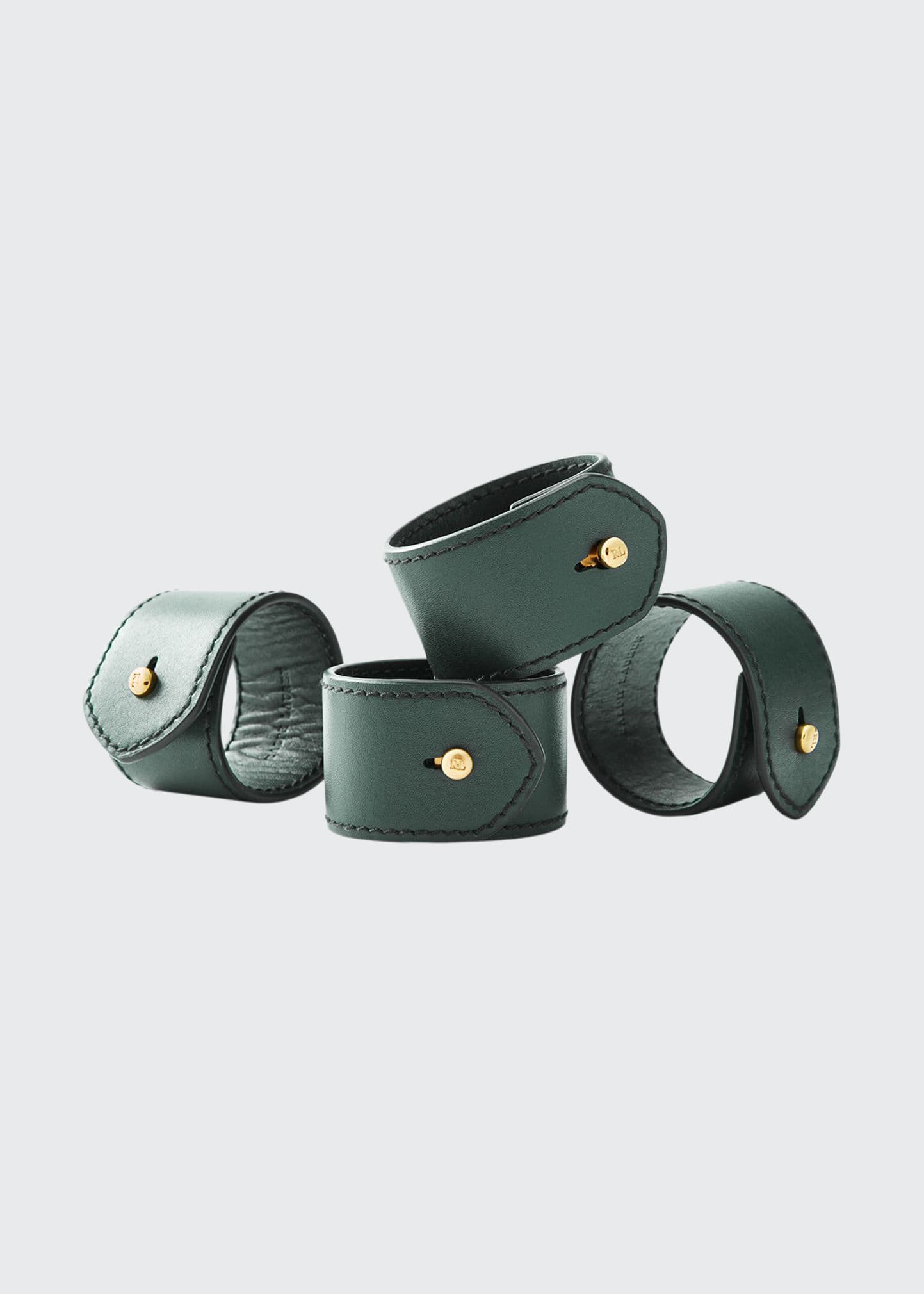 Shop Ralph Lauren Wyatt Leather Napkin Rings, Set Of 4 In Green