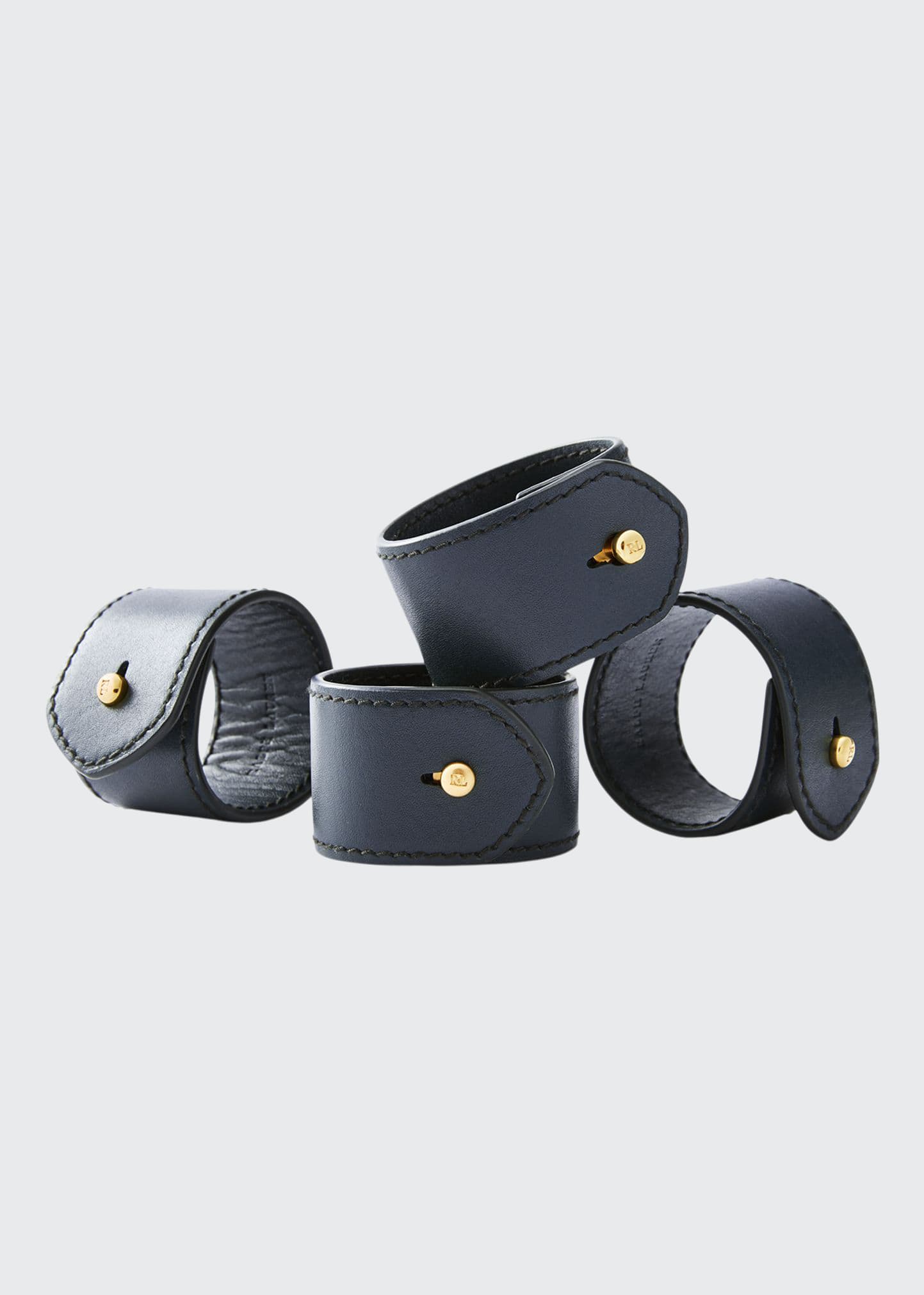 Polo Ralph Lauren Wyatt Leather Napkin Rings, Set Of 4 In Navy