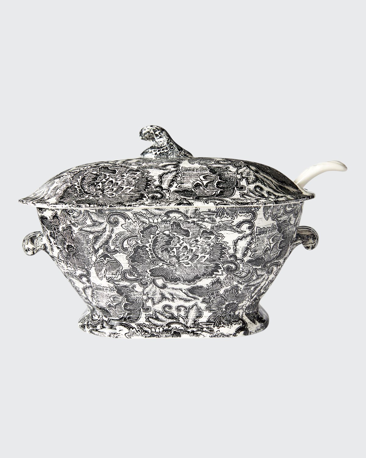 Polo Ralph Lauren X Burleigh Faded Peony 2-piece Earthware Soup Tureen & Ladle Set In Black Multi