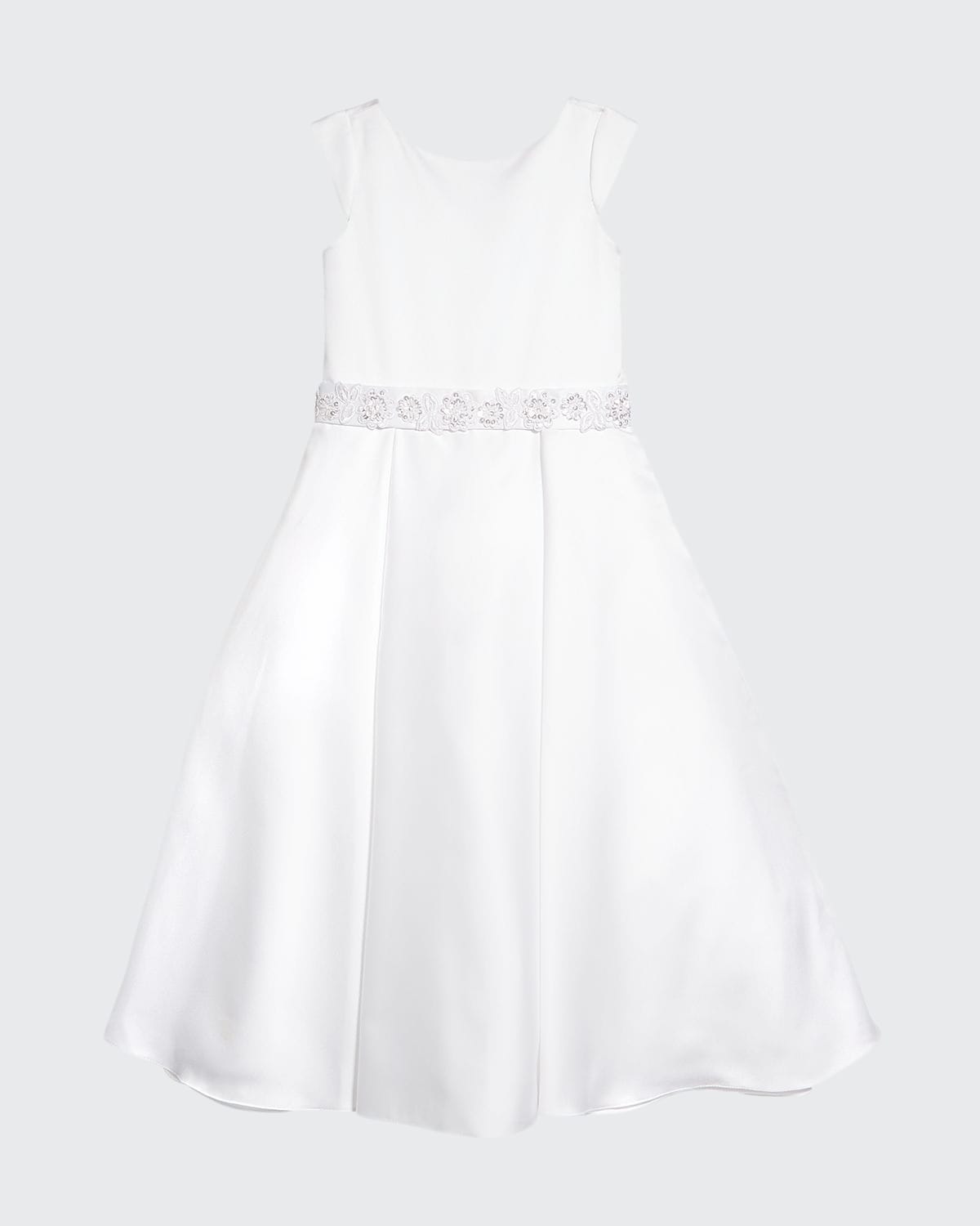 Girl's Eliza Satin Deep Pleat Dress, Size 4-12