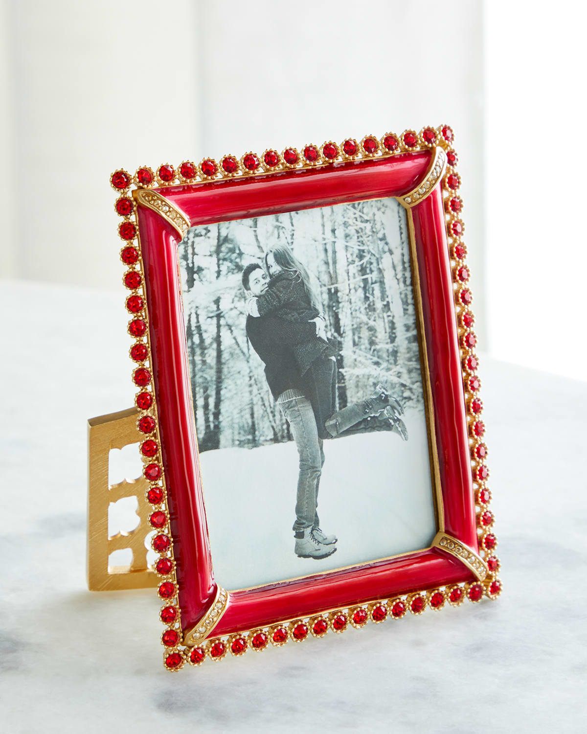Jay Strongwater Stone Edge Picture Frame, 3" X 4" In Ruby