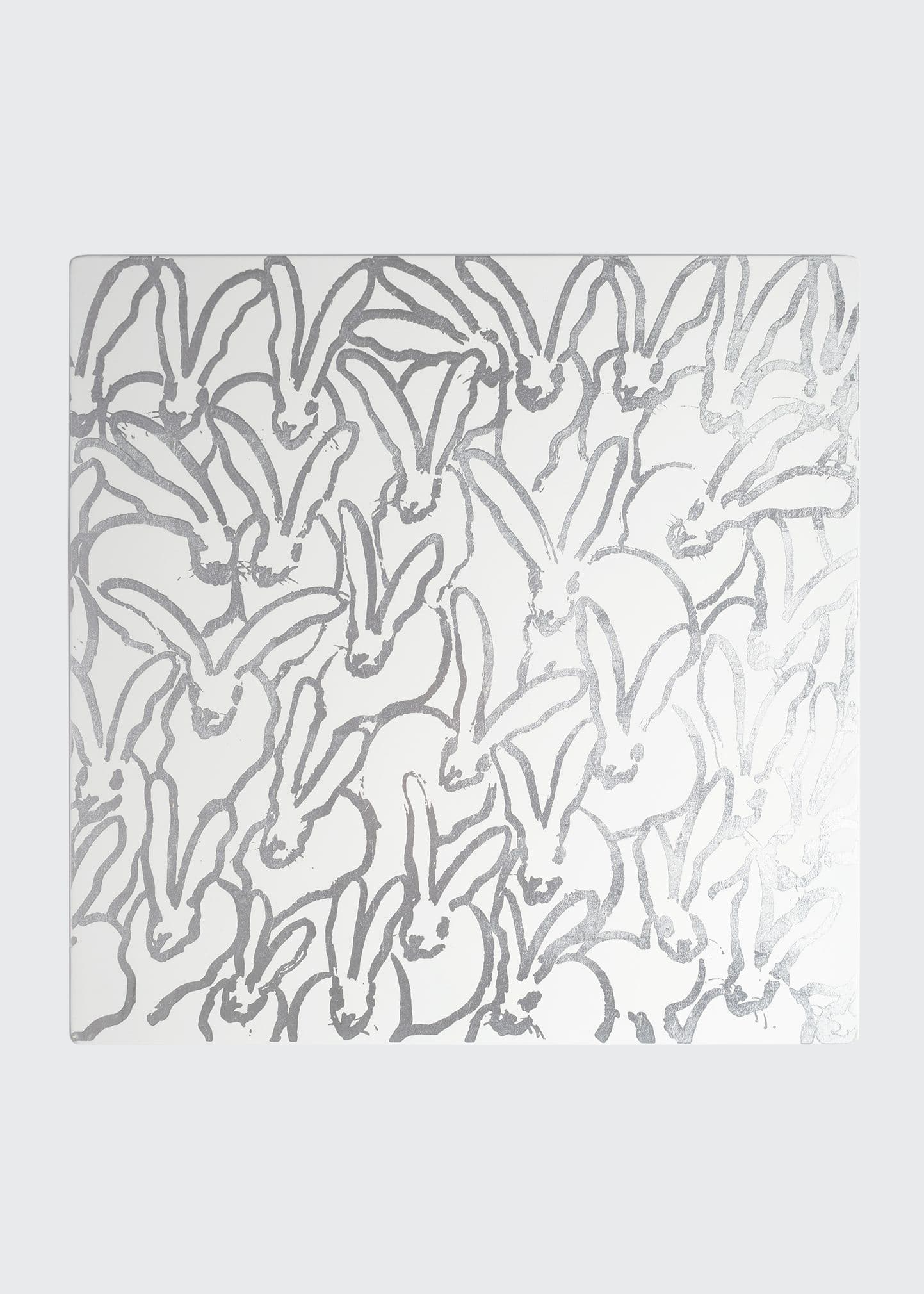 Hunt Slonem Rabbit Run Silver Leaf And Lacquer Placemat In White/silver