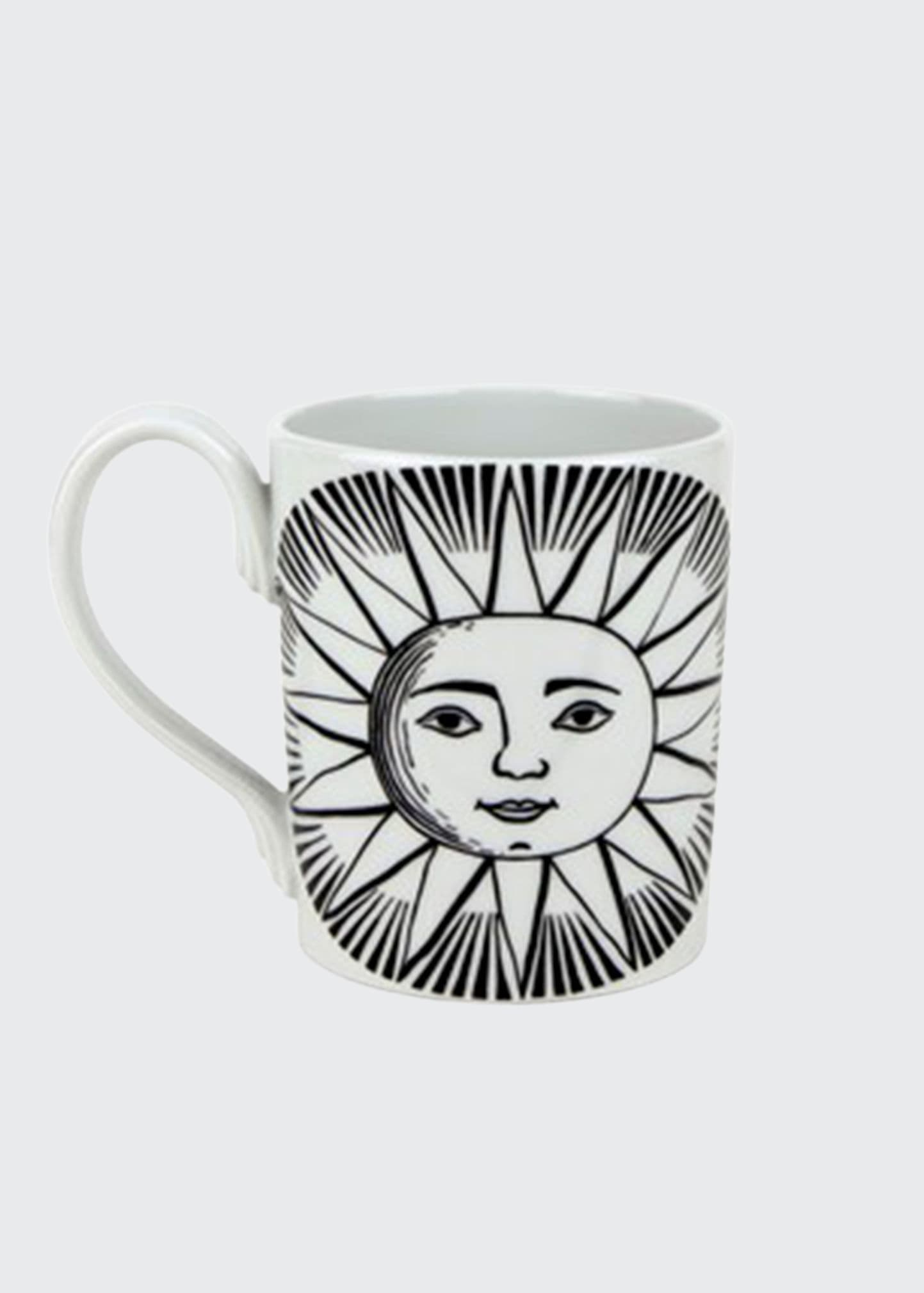 Fornasetti Mug Sole Sunny Face In Black/white