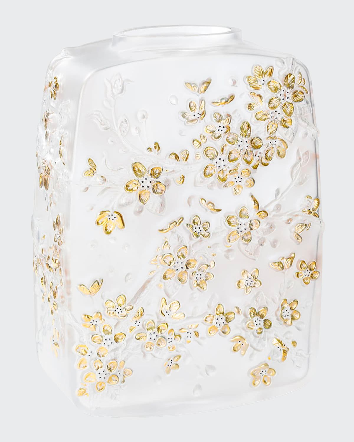 Shop Lalique Fleurs De Cerisier Vase In White/gold