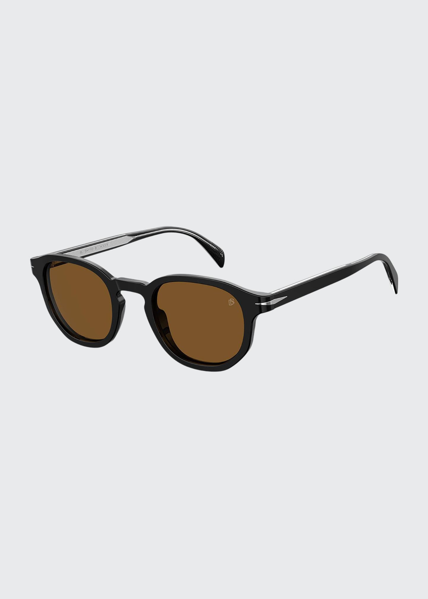 David Beckham Men's Round Acetate Sunglasses w/ Metal Detail