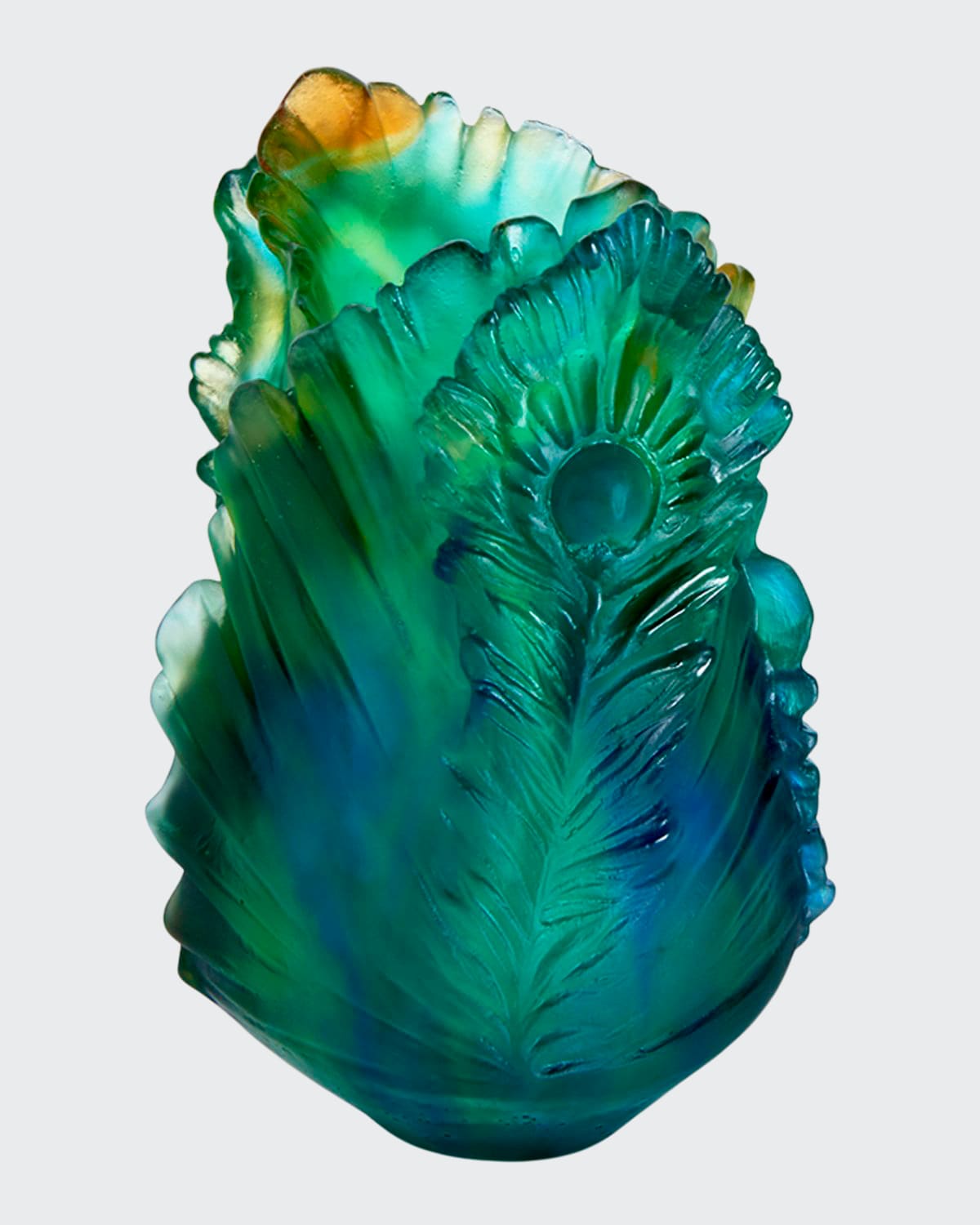 Shop Daum Fleur De Paon Vase - Small In Blue/green